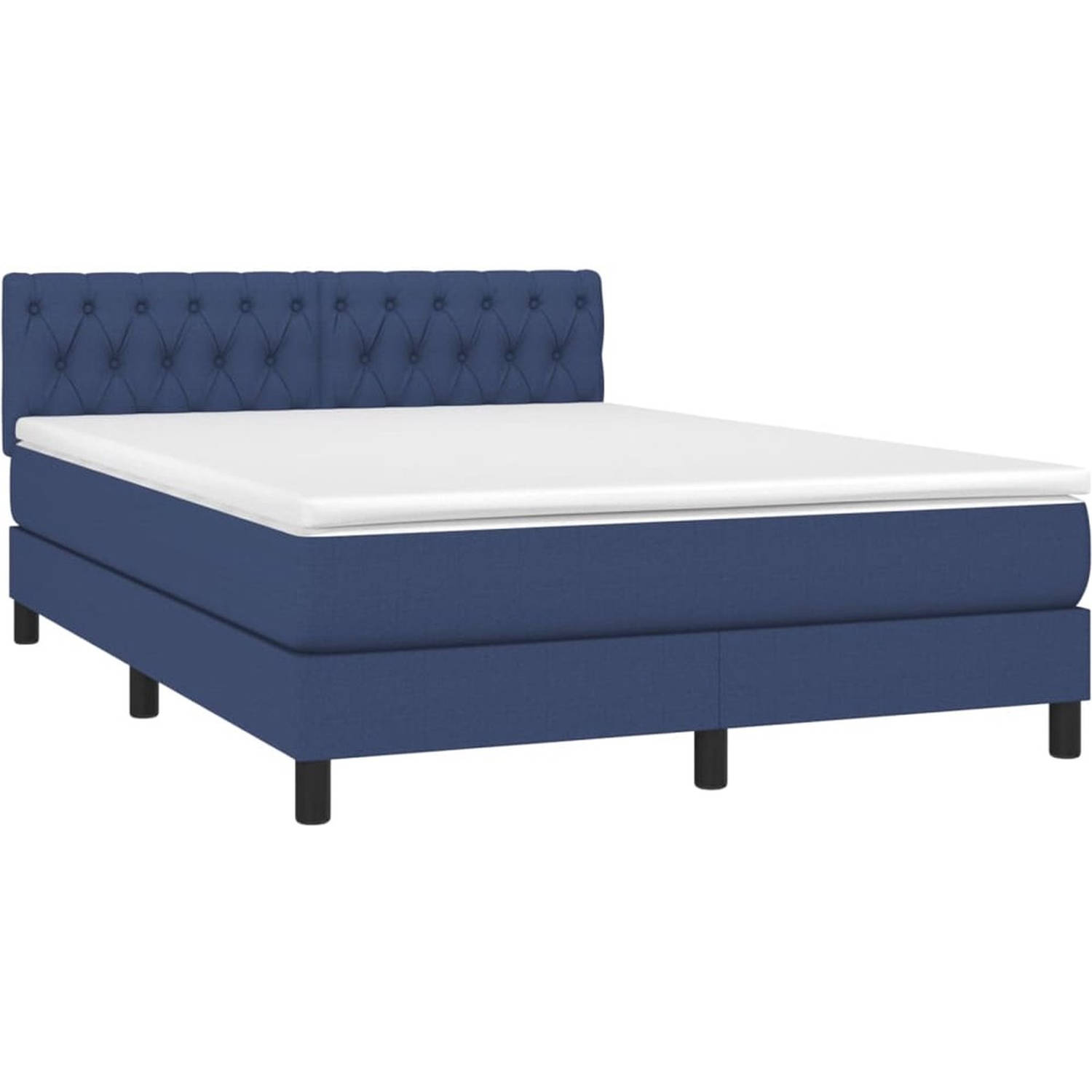 The Living Store Boxspring Bed - Blauw - 140 x 190 cm - Met LED en Pocketvering Matras
