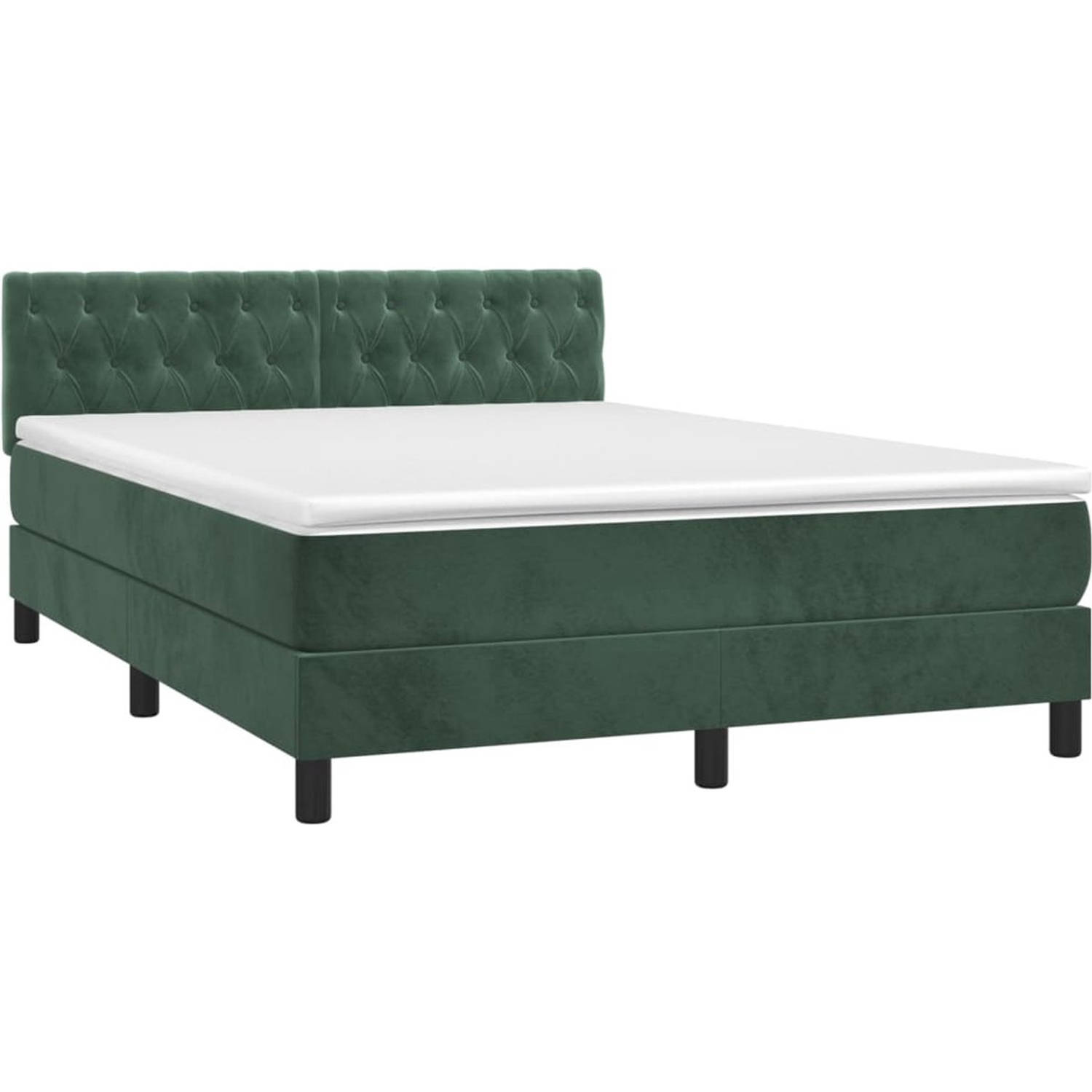 The Living Store Boxspring - Bed - 193 x 144 x 78/88 cm - Donkergroen Fluweel - Hoogte verstelbaar hoofdbord - LED