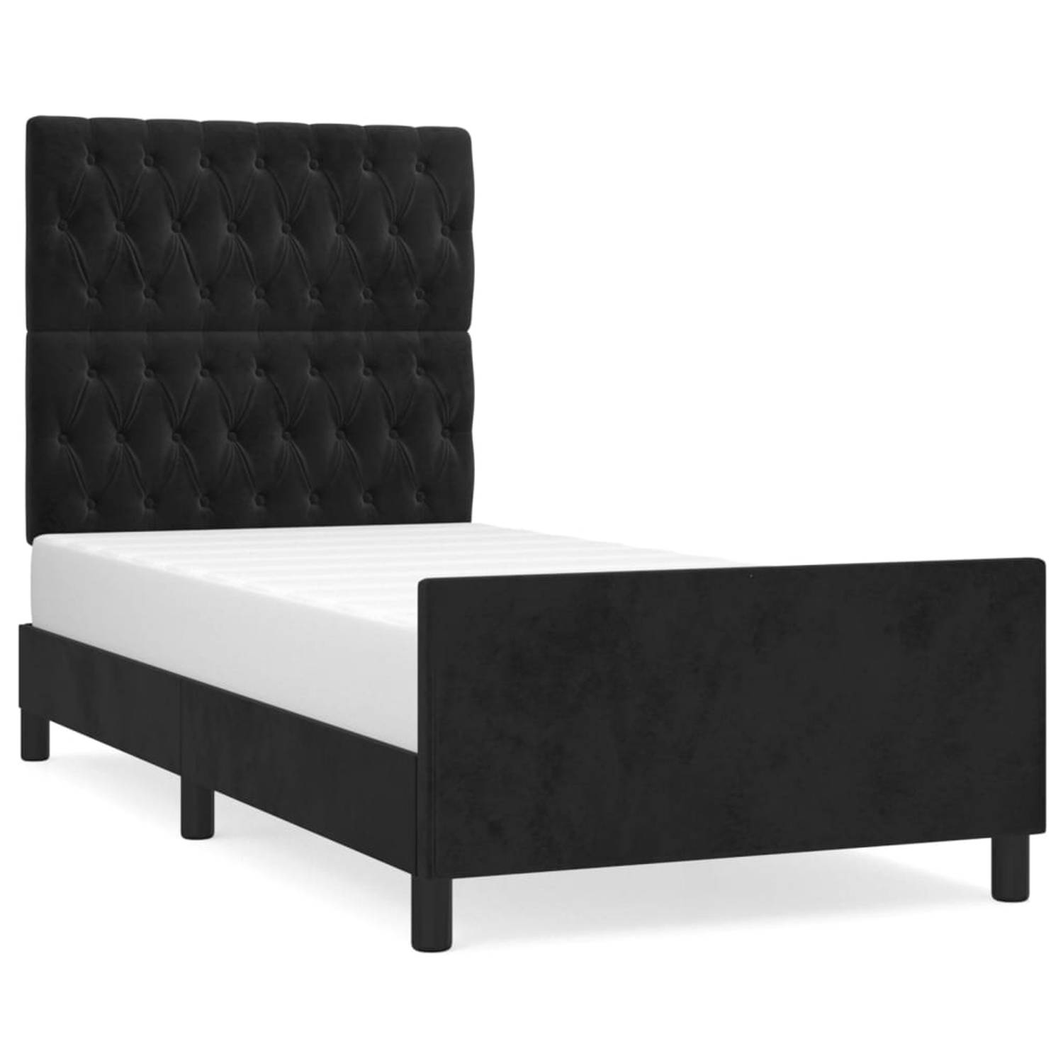The Living Store Bedframe met hoofdeinde fluweel zwart 90x190 cm - Bed