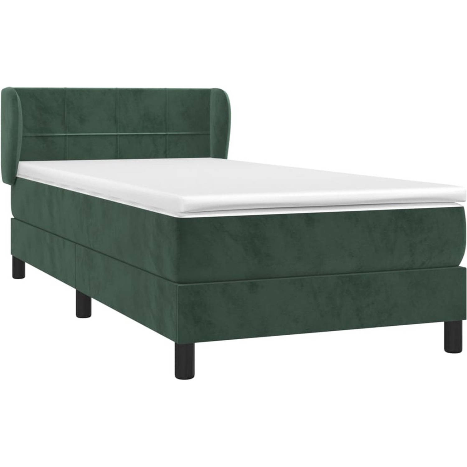 The Living Store Bed - Fluweel - Pocketvering - 203x93x78/88 cm - Donkergroen