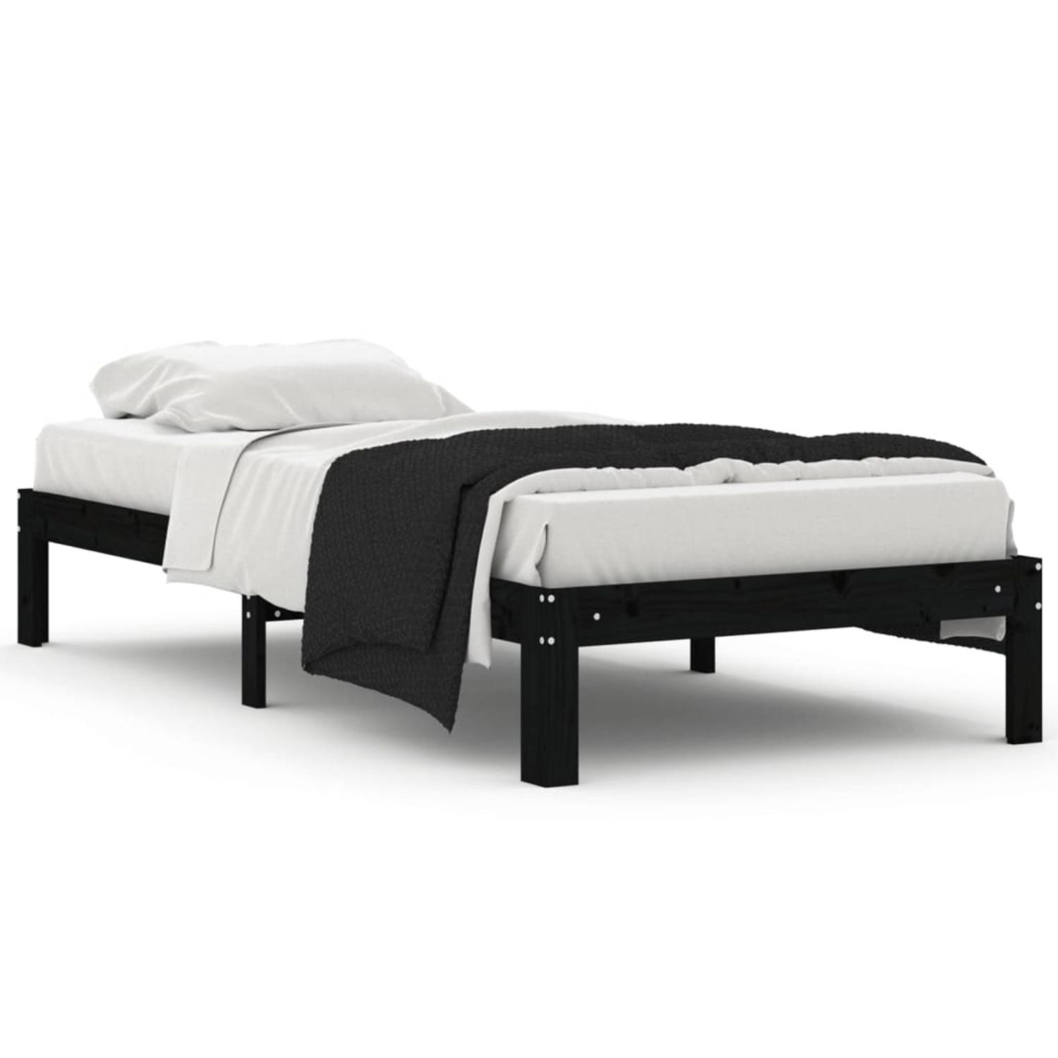 The Living Store Bedframe massief grenenhout zwart 90x200 cm - Bedframe - Bedframes - Bed - Bedbodem - Ledikant - Bed Frame - Massief Houten Bedframe - Slaapmeubel - Eenpersoonsbed