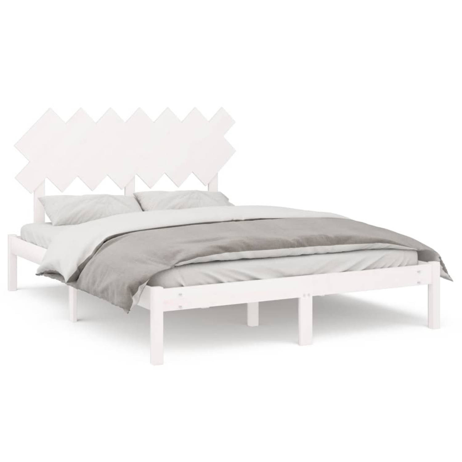 The Living Store Bedframe massief hout wit 140x190 cm - Bedframe - Bedframes - Bed - Bedbodem - Ledikant - Bed Frame - Massief Houten Bedframe - Slaapmeubel - Tweepersoonsbed - Bed