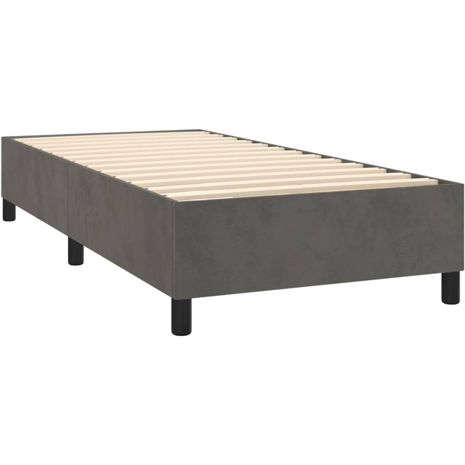 The Living Store Boxspringbed - Fluweel - Pocketvering - Middelhard - Huidvriendelijk - Donkergrijs - 203x83x118/128 cm - Wit en donkergrijs - 80x200x20 cm - Wit - 80x200x5 cm