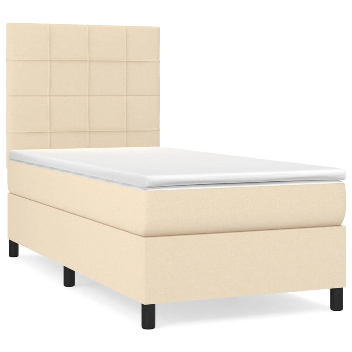 The Living Store Boxspring Bed - Crème - 203 x 83 x 118/128 cm - Met Verstelbaar Hoofdbord - Pocketvering Matras - Middelharde Ondersteuning - Huidvriendelijk Topmatras