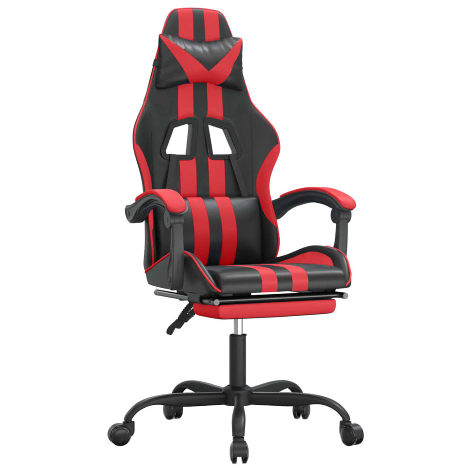 The Living Store Gamestoel draaibaar met voetensteun kunstleer zwart en rood - Bureaustoel