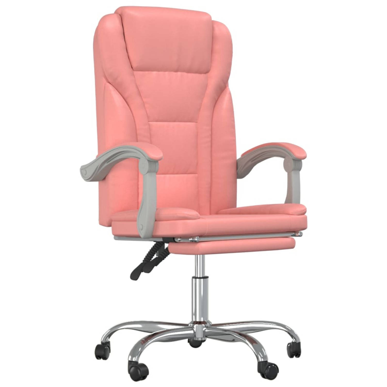The Living Store Verstelbare Bureaustoel - Roze Kunstleer - Minimalistisch ontwerp - Duurzaam materiaal - Verstelbare rugleuning en voetensteun - Handig draaibaar ontwerp - Stevig