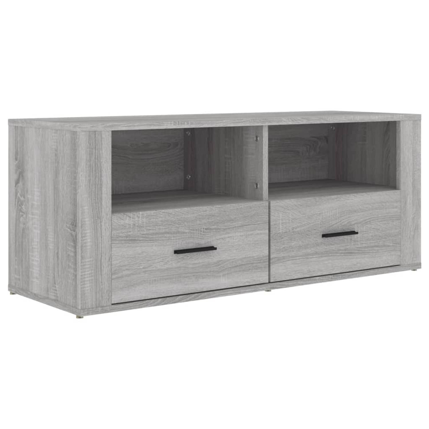 The Living Store Tv-meubel 100x35x40 cm bewerkt hout grijs sonoma eikenkleurig - Kast