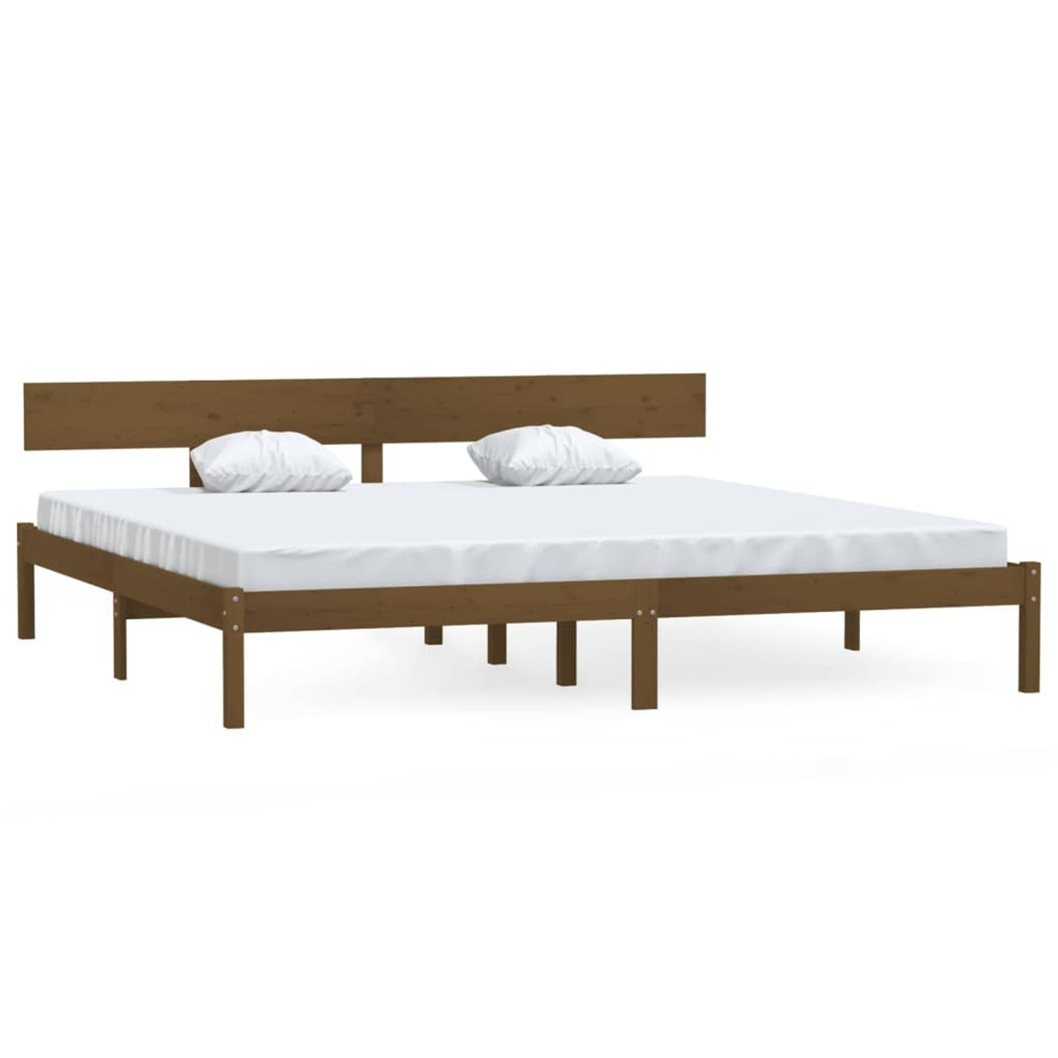 The Living Store Bedframe massief grenenhout honingbruin 200x200 cm - Bedframe - Bedframes - Bed - Bedbodem - Ledikant - Bed Frame - Massief Houten Bedframe - Slaapmeubel - Tweeper