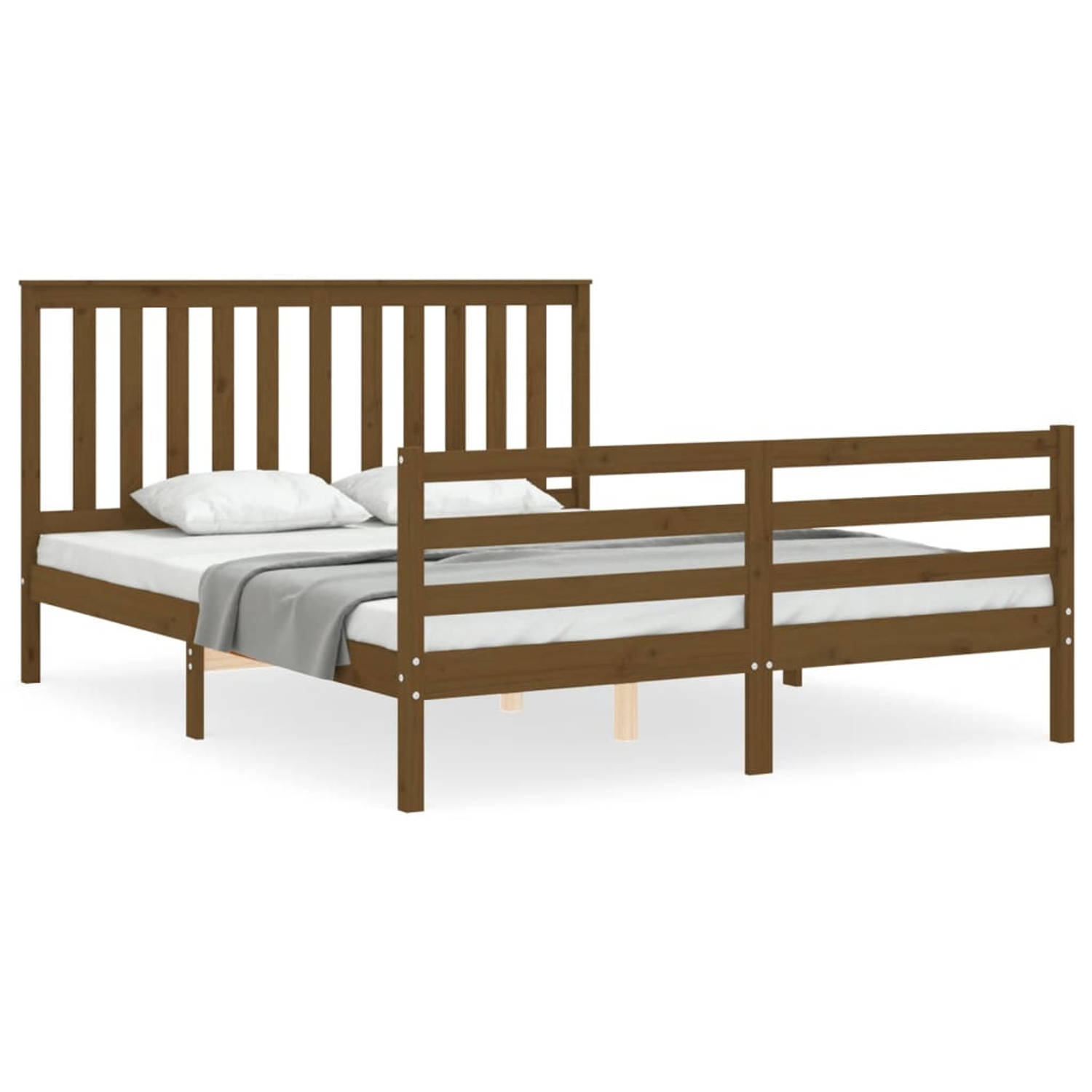 The Living Store Bedframe met hoofdbord hout honingbruin 160x200 cm - Bedframe - Bedframes - Bed - Tweepersoonsbed - Slaapkamermeubel - Houten Bedframe - Houten Bed - Bedbodem - Ma