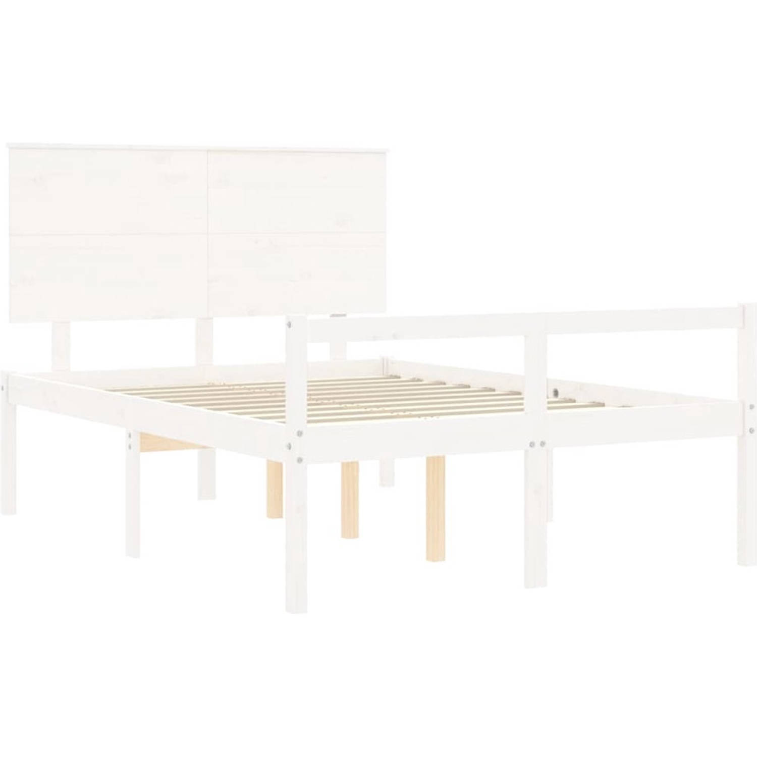 The Living Store Bedframe met hoofdbord massief hout wit 4FT Small Double - Bedframe - Bedframes - Bed - Tweepersoonsbed - Slaapkamermeubel - Houten Bedframe - Houten Bed - Bedbode