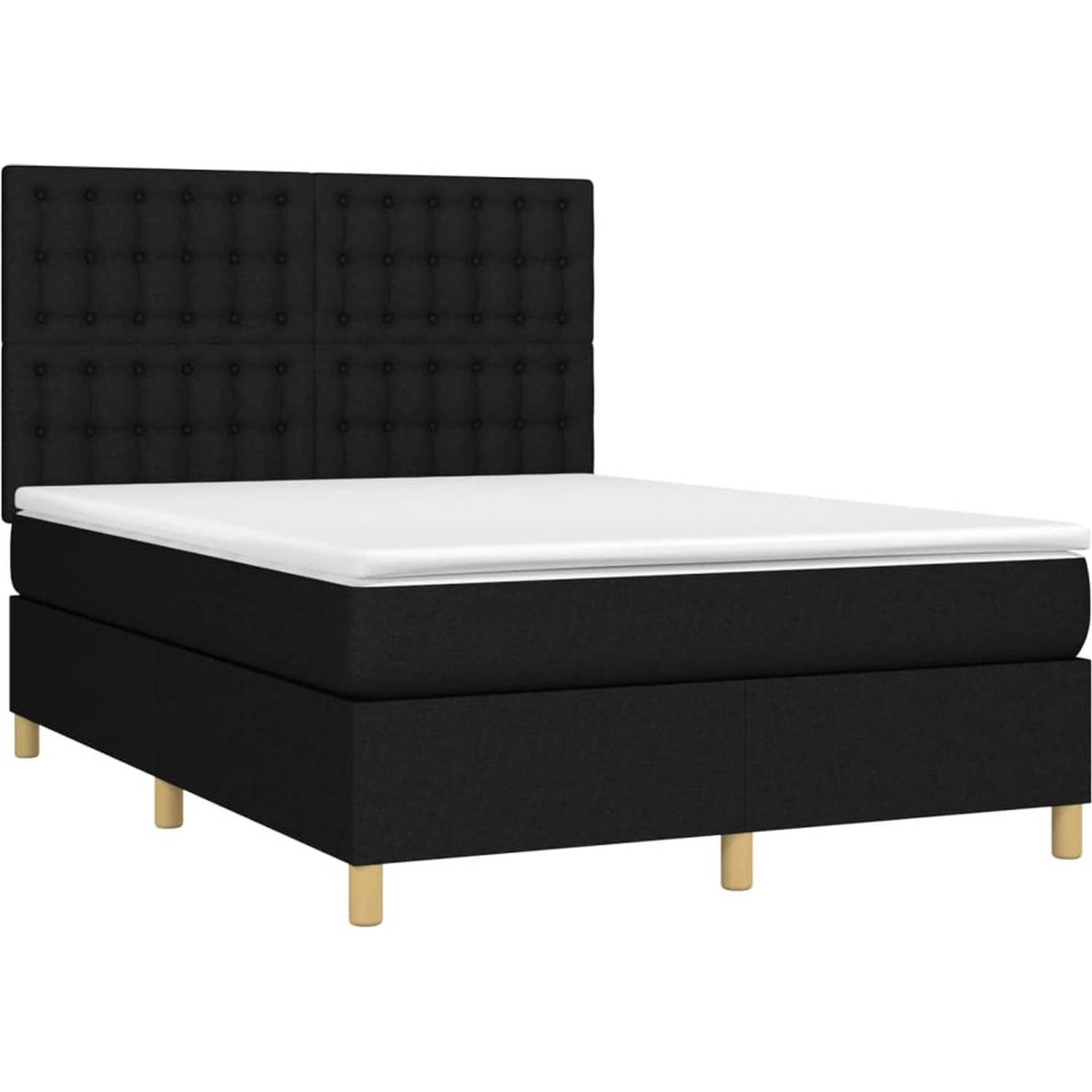 The Living Store Boxspringbed - Comfort - Bed - 203 x 144 x 118/128 cm - Zwart