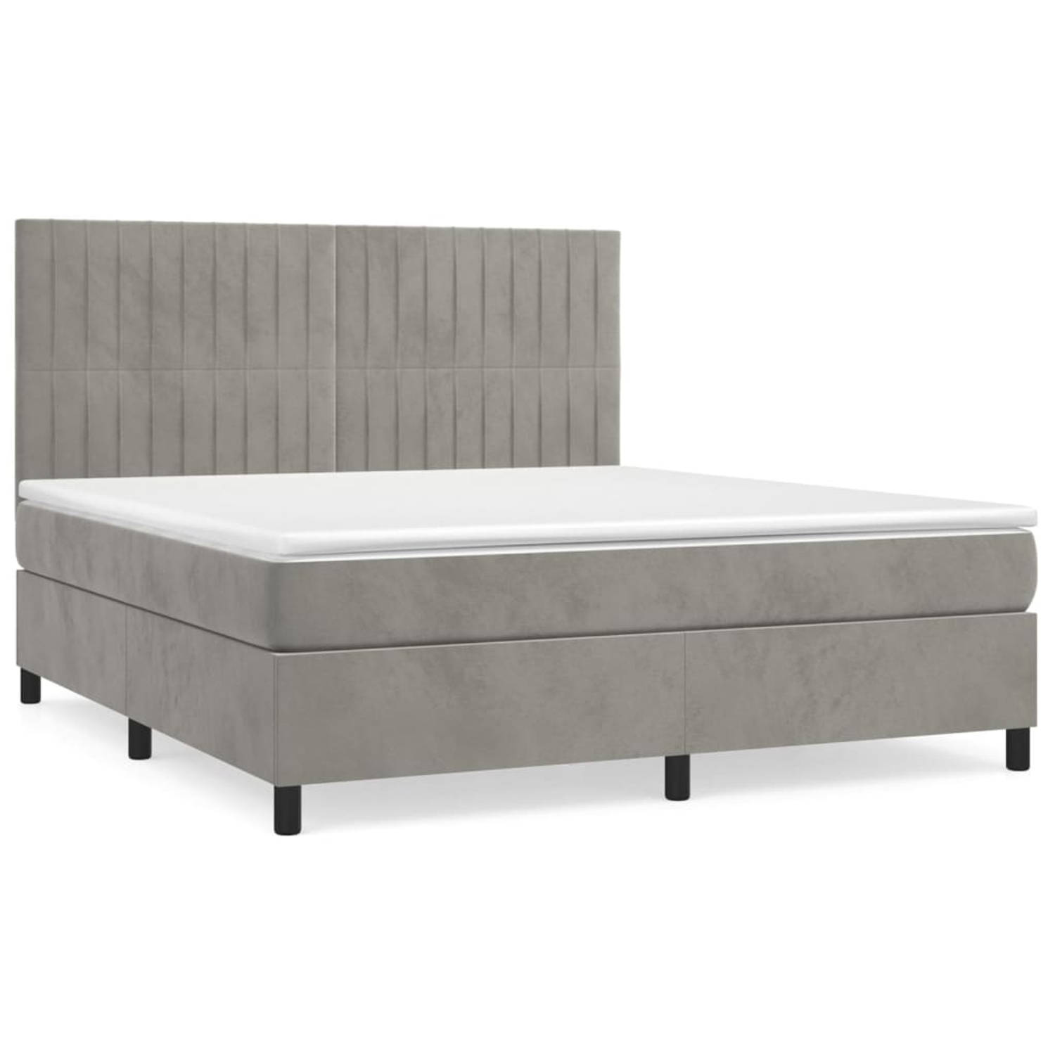 The Living Store Boxspring met matras fluweel lichtgrijs 160x200 cm - Bed