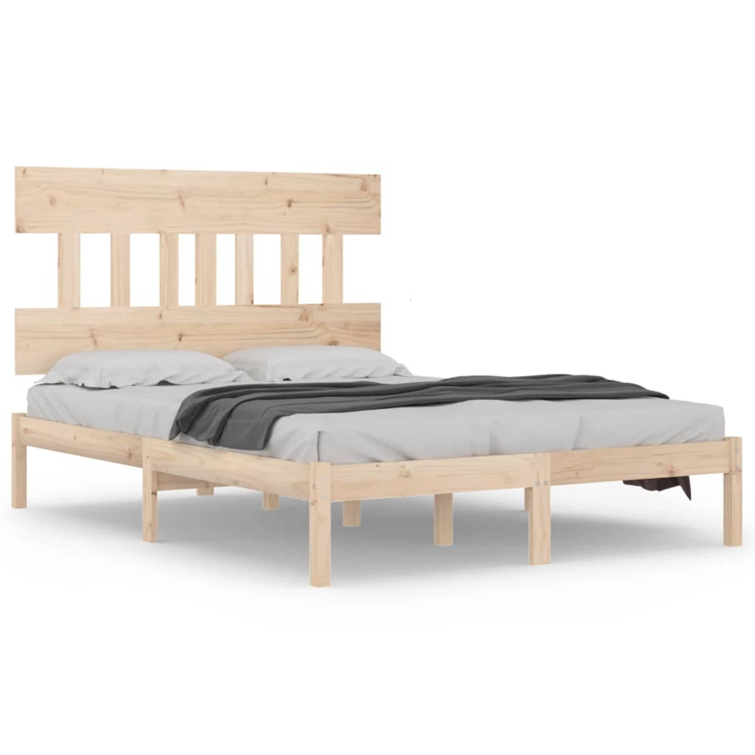 The Living Store Bedframe massief hout 135x190 cm 4FT6 Double - Bedframe - Bedframes - Tweepersoonsbed - Bed - Bedombouw - Dubbel Bed - Frame - Bed Frame - Ledikant - Bedframe Met