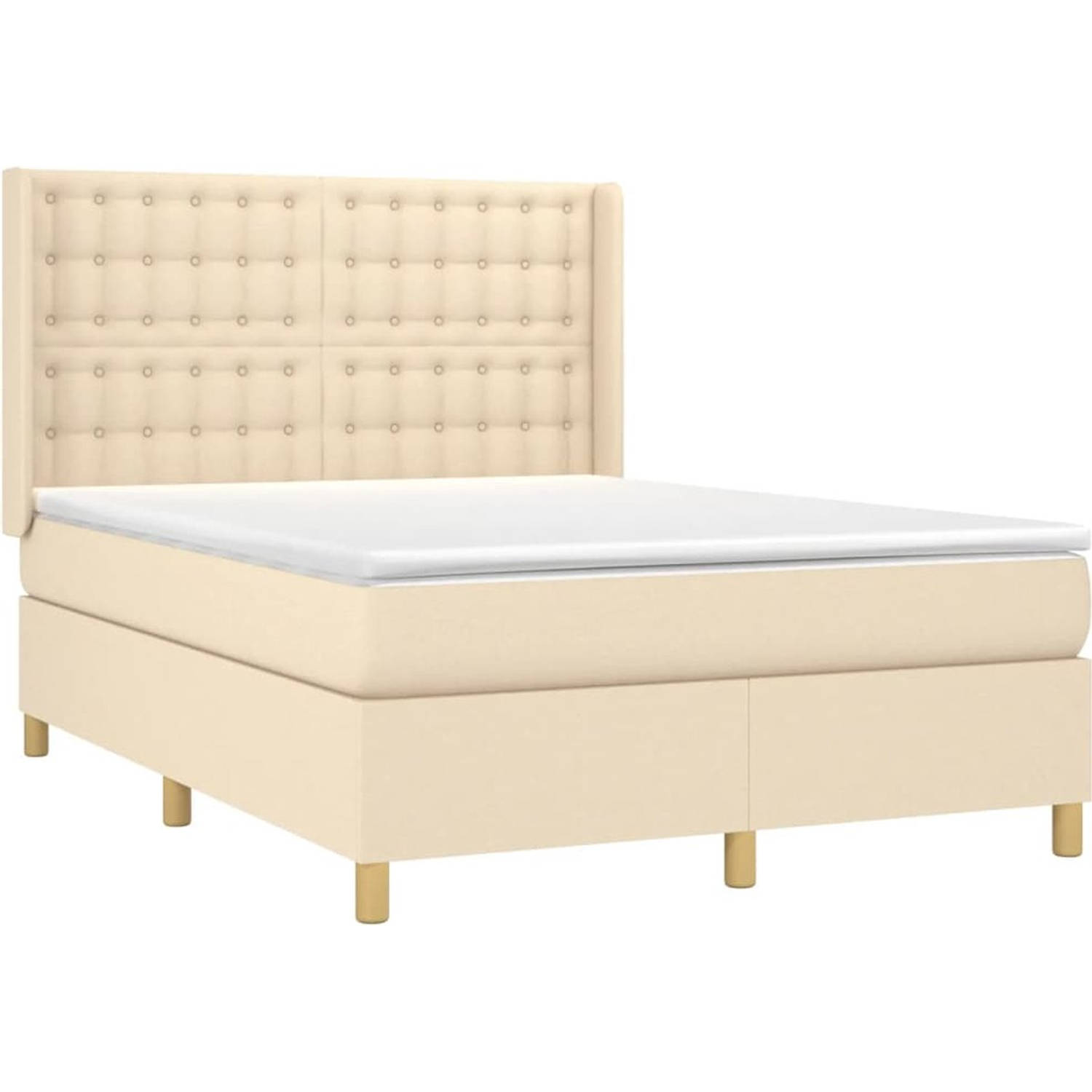 The Living Store Boxspringbed LxWxH 203x147x118/128 cm - Crème - Stof - Pocketvering matras - Middelharde ondersteuning