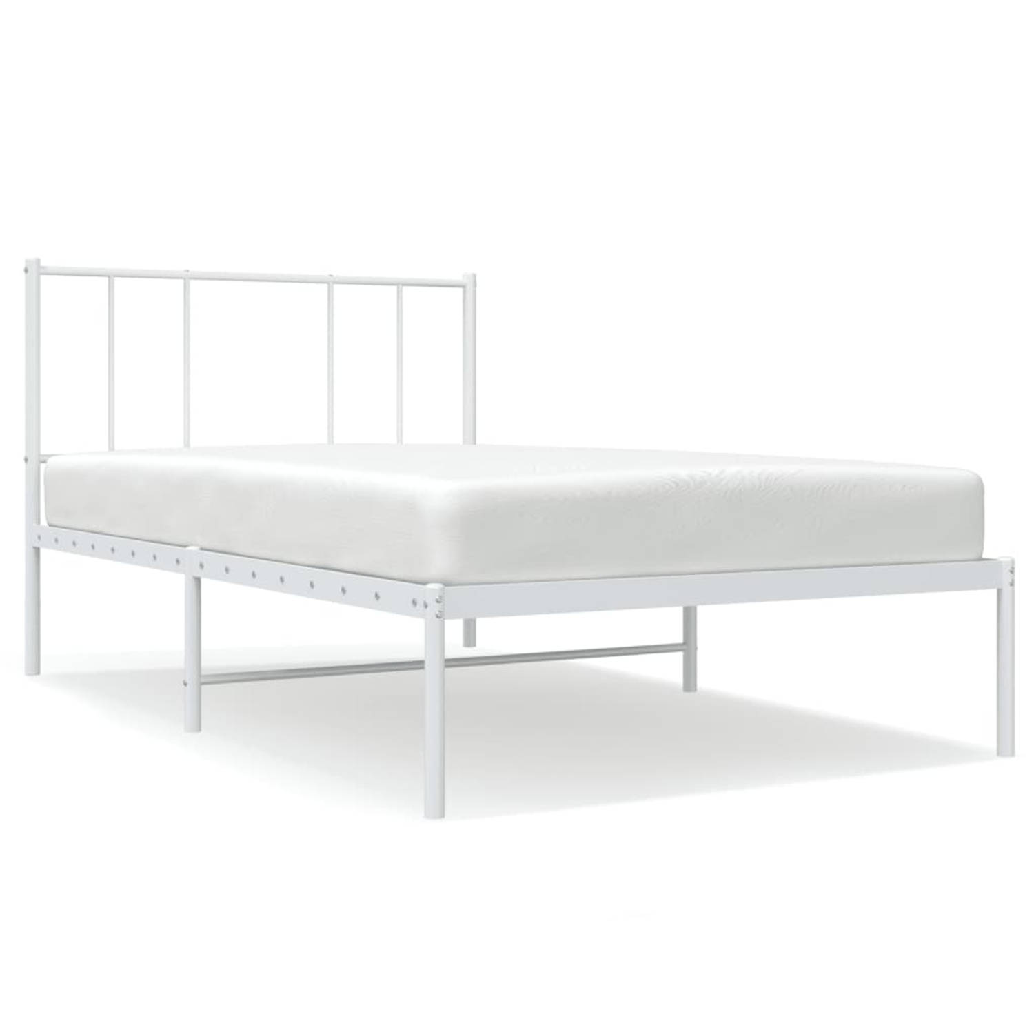 The Living Store Bedframe met hoofdbord metaal wit 100x190 cm - Bed