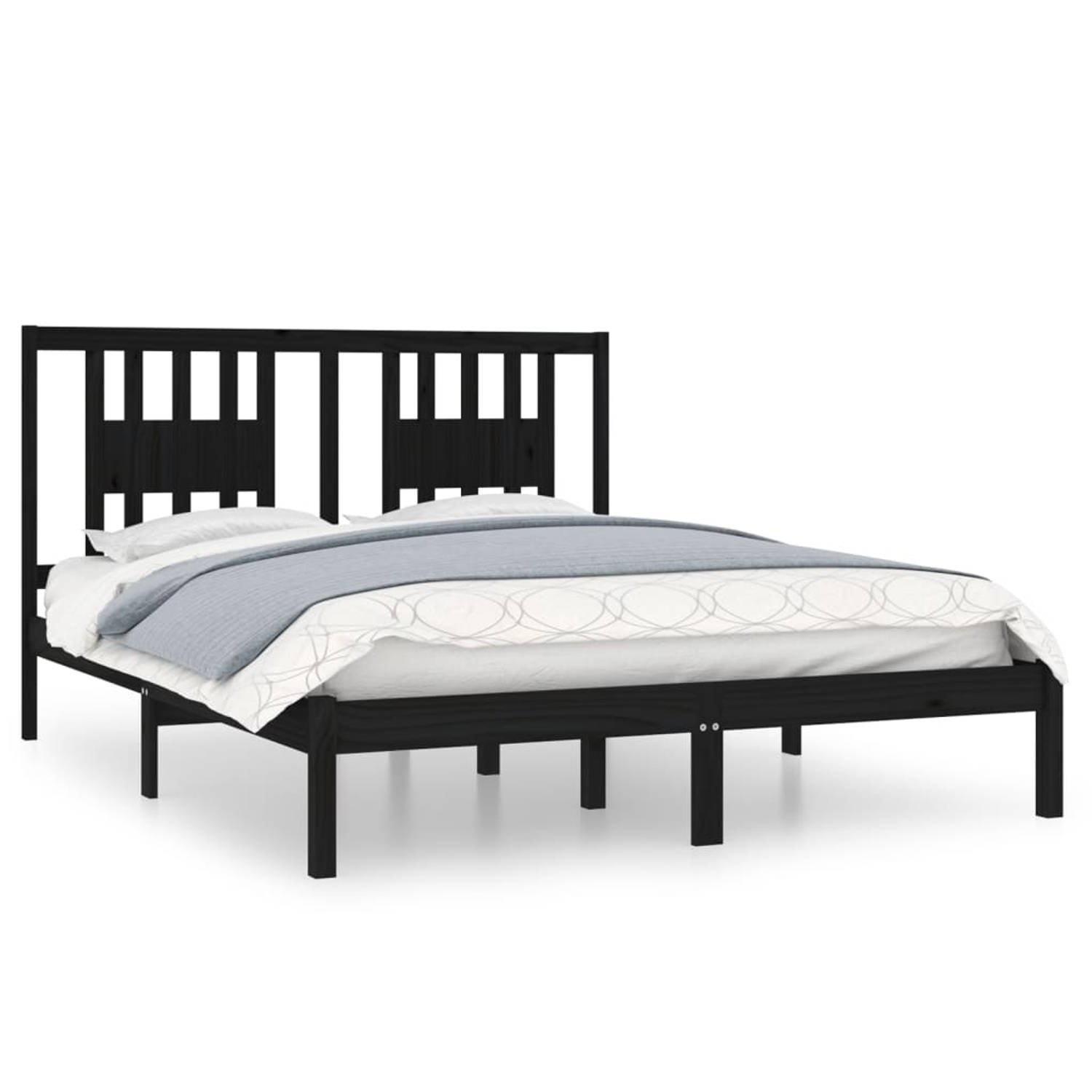 The Living Store Bedframe massief grenenhout zwart 160x200 cm - Bedframe - Bedframes - Tweepersoonsbed - Bed - Bedombouw - Dubbel Bed - Frame - Bed Frame - Ledikant - Houten Bedfra