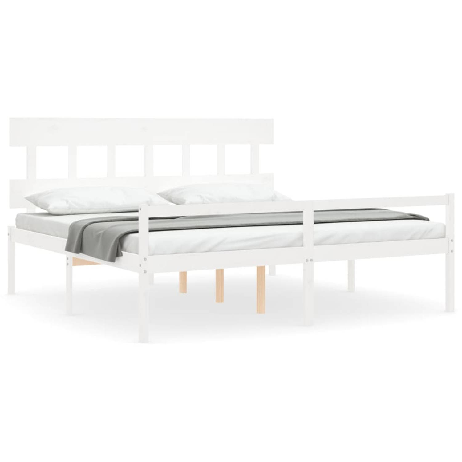 The Living Store Bedframe met hoofdbord massief hout wit 6FT Super King - Bedframe - Bedframes - Bed - Tweepersoonsbed - Slaapkamermeubel - Houten Bedframe - Houten Bed - Bedbodem