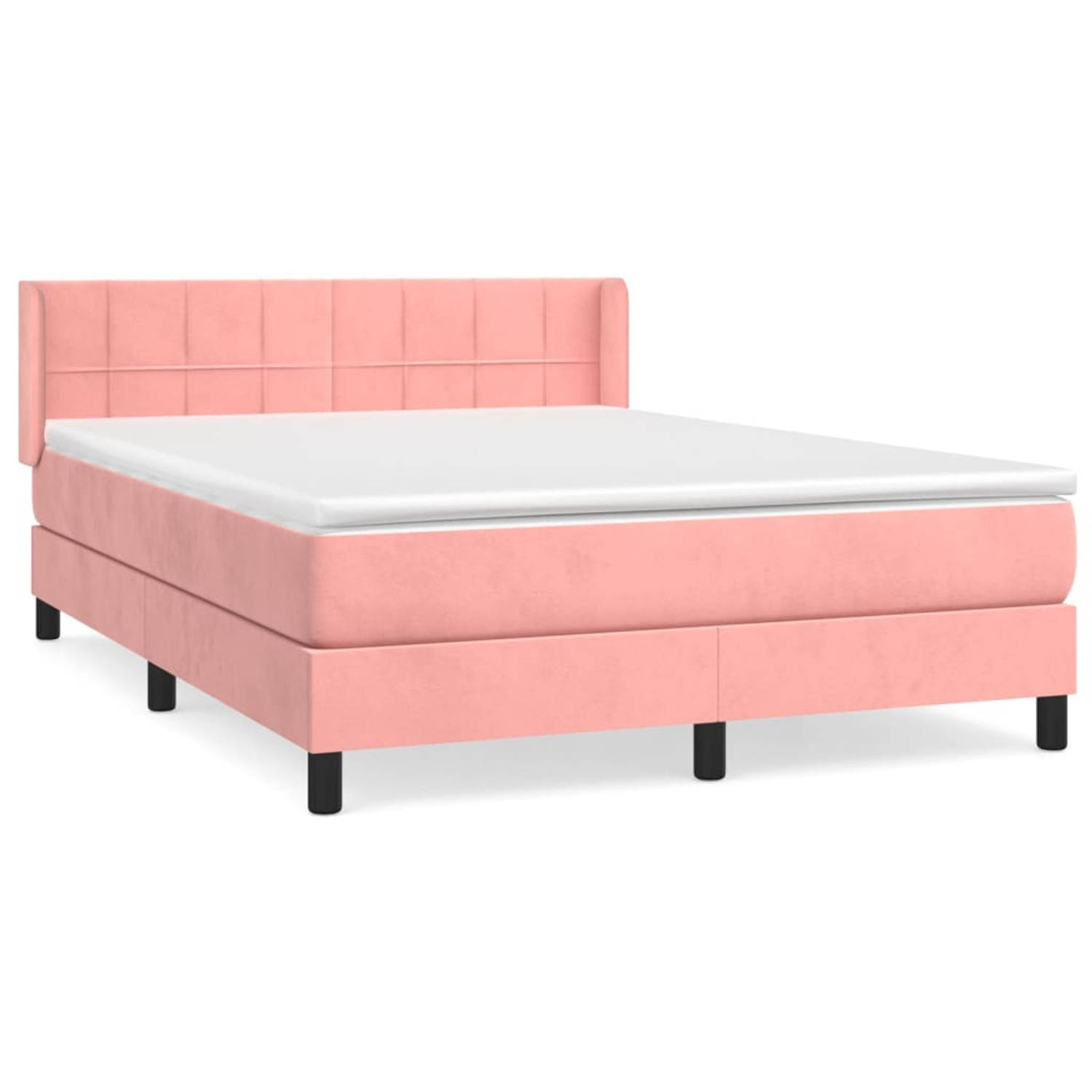 The Living Store Boxspring met matras fluweel roze 140x200 cm - Bed