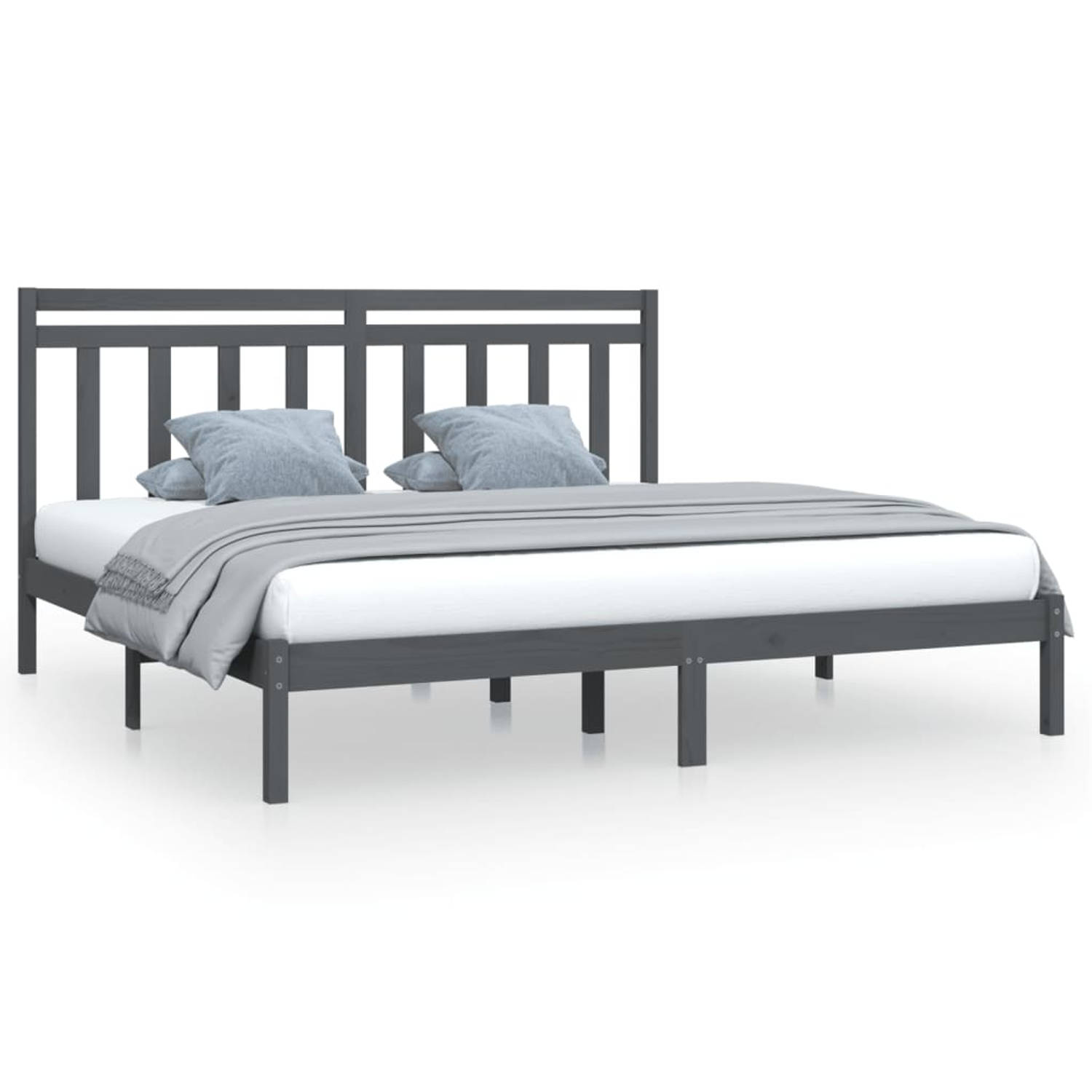 The Living Store Bedframe massief hout grijs 200x200 cm - Bedframe - Bedframes - Tweepersoonsbed - Bed - Bedombouw - Dubbel Bed - Frame - Bed Frame - Ledikant - Houten Bedframe - T