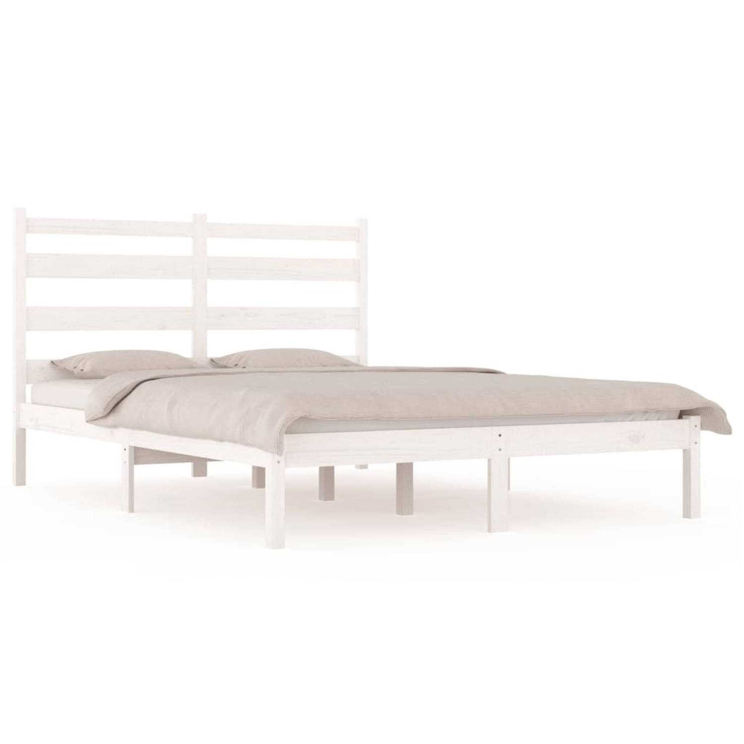 The Living Store Bedframe massief grenenhout wit 200x200 cm - Bedframe - Bedframes - Tweepersoonsbed - Bed - Bedden - Bedombouw - Dubbel Bed - Frame - Bed Frame - Ledikant - Houten