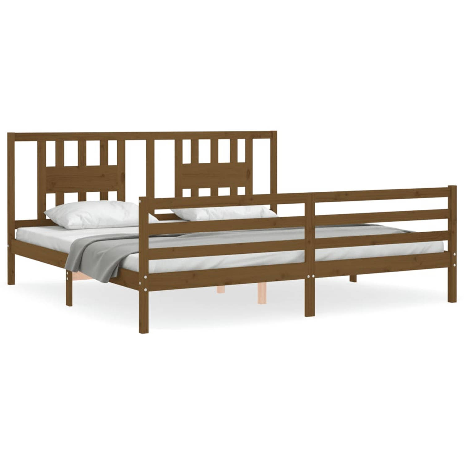 The Living Store Bedframe met hoofdbord massief hout honingbruin 200x200 cm - Bedframe - Bedframes - Bed - Tweepersoonsbed - Slaapkamermeubel - Houten Bedframe - Houten Bed - Bedbo