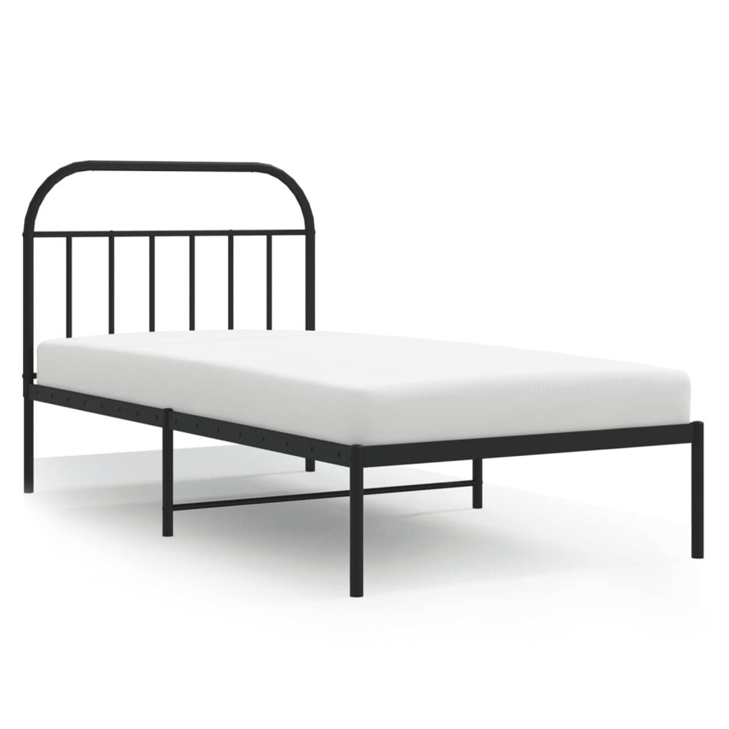 The Living Store Bedframe met hoofdbord metaal zwart 100x190 cm - Bed