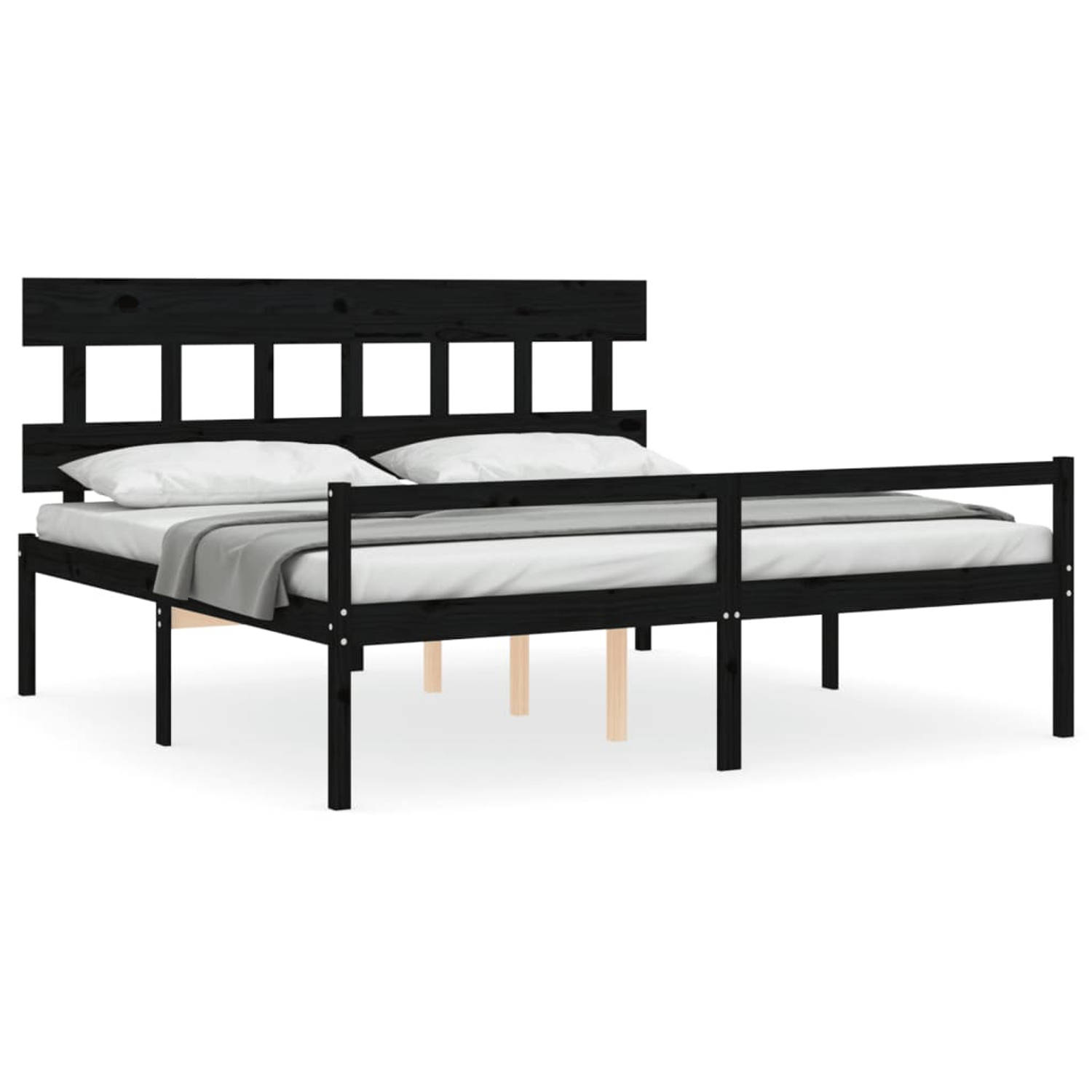 The Living Store Bedframe met hoofdbord massief hout zwart 6FT Super King - Bedframe - Bedframes - Bed - Tweepersoonsbed - Slaapkamermeubel - Houten Bedframe - Houten Bed - Bedbode