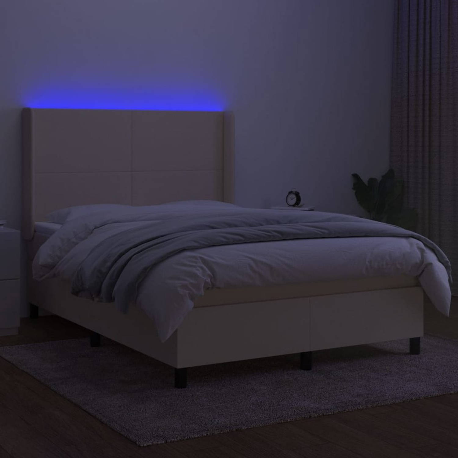 The Living Store Boxspring met matras en LED stof crèmekleurig 140x200 cm - Bed