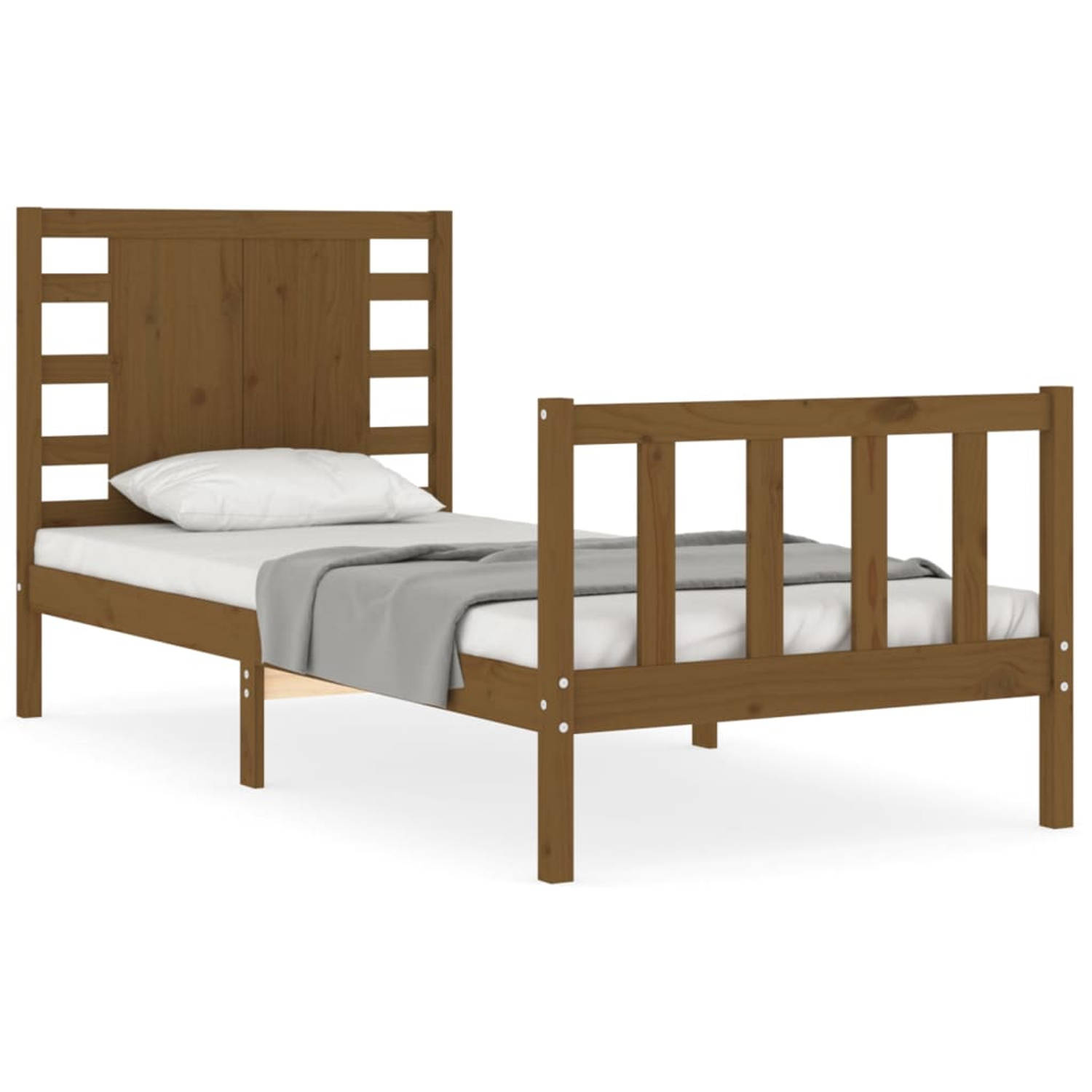 The Living Store Bedframe met hoofdbord massief hout honingbruin 100x200 cm - Bedframe - Bedframes - Bed - Eenpersoonsbed - Slaapkamermeubel - Houten Bedframe - Houten Bed - Bedbod