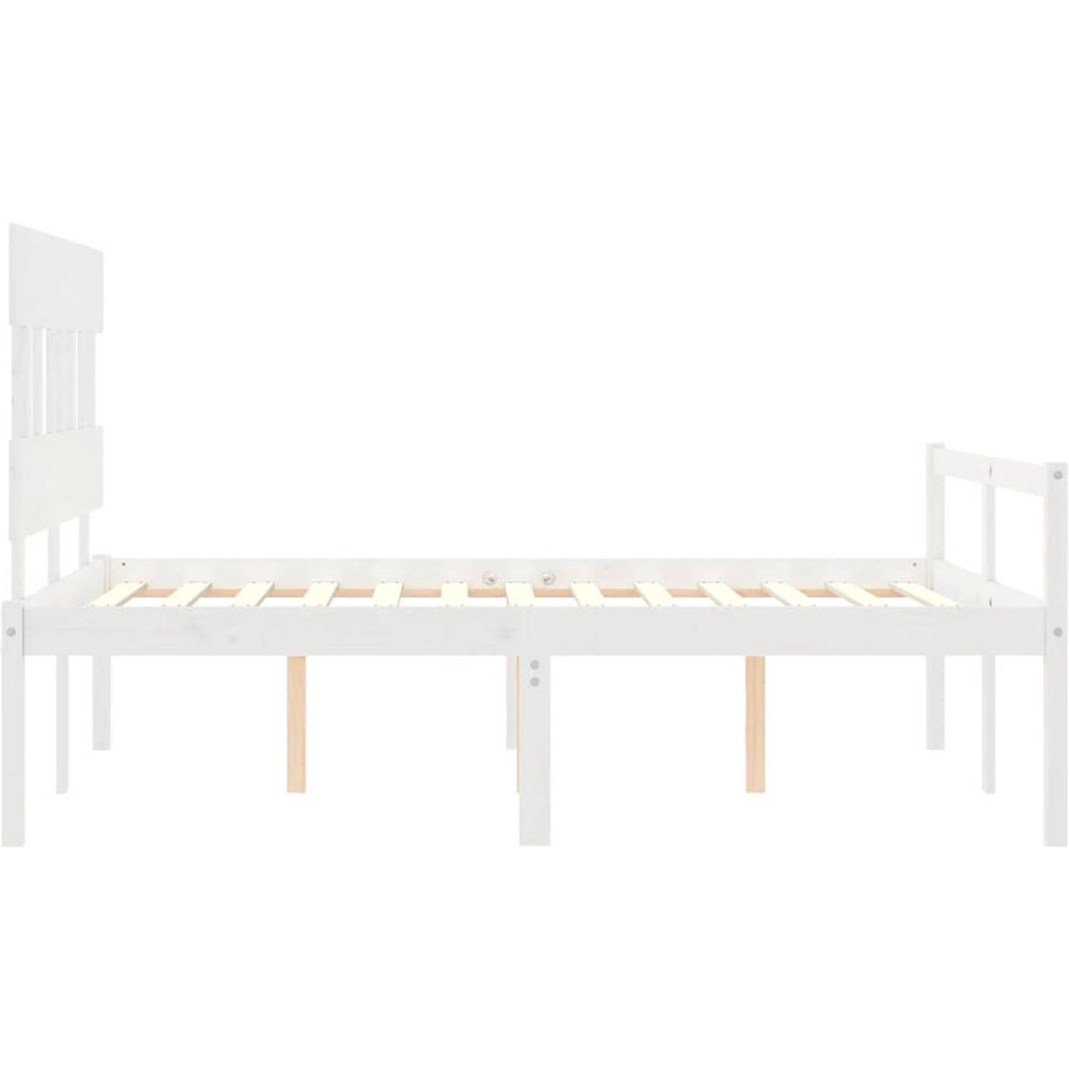 The Living Store Bedframe met hoofdbord massief hout wit 4FT Small Double - Bedframe - Bedframes - Bed - Tweepersoonsbed - Slaapkamermeubel - Houten Bedframe - Houten Bed - Bedbode