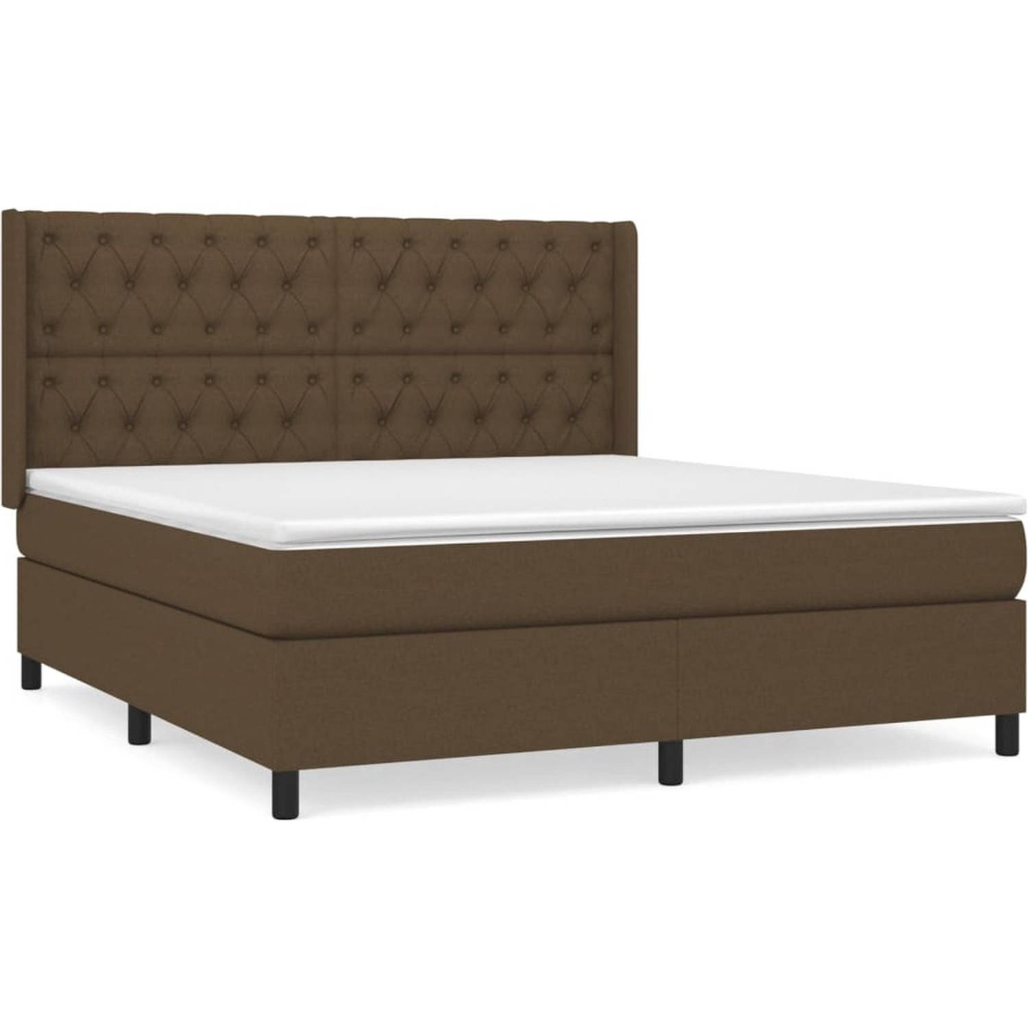The Living Store Boxspring met matras stof donkerbruin 160x200 cm - Bed