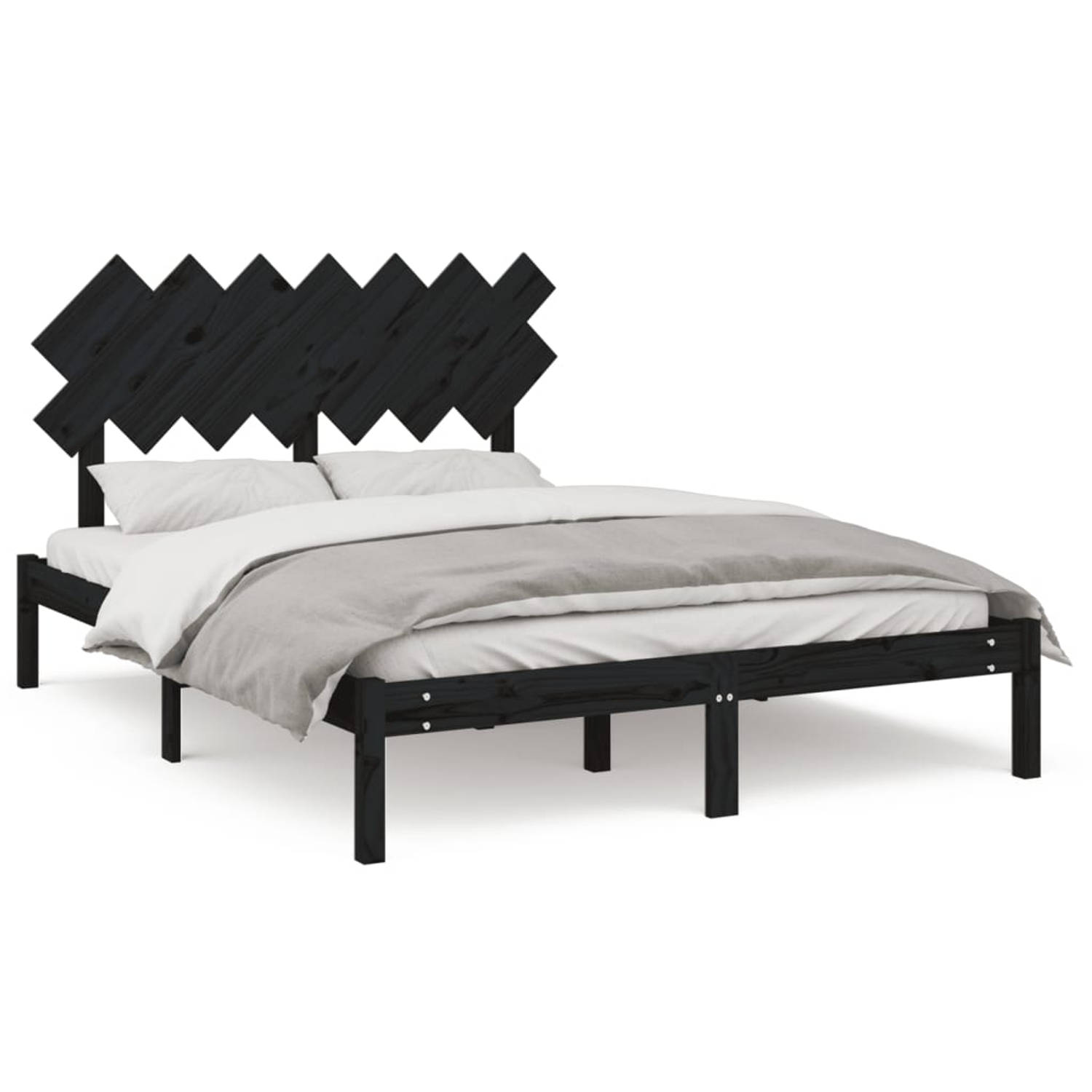 The Living Store Bedframe massief hout zwart 140x200 cm - Bedframe - Bedframes - Bed - Bedbodem - Ledikant - Bed Frame - Massief Houten Bedframe - Slaapmeubel - Tweepersoonsbed - B