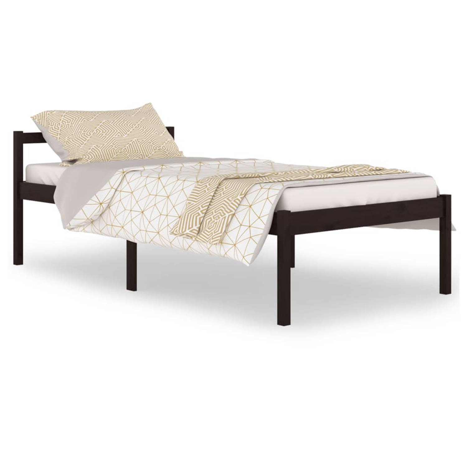 The Living Store Bedframe massief grenenhout zwart 100x200 cm - Bedframe - Bedframes - Bed - Bedbodem - Ledikant - Bed Frame - Massief Houten Bedframe - Slaapmeubel - Eenpersoonsbe