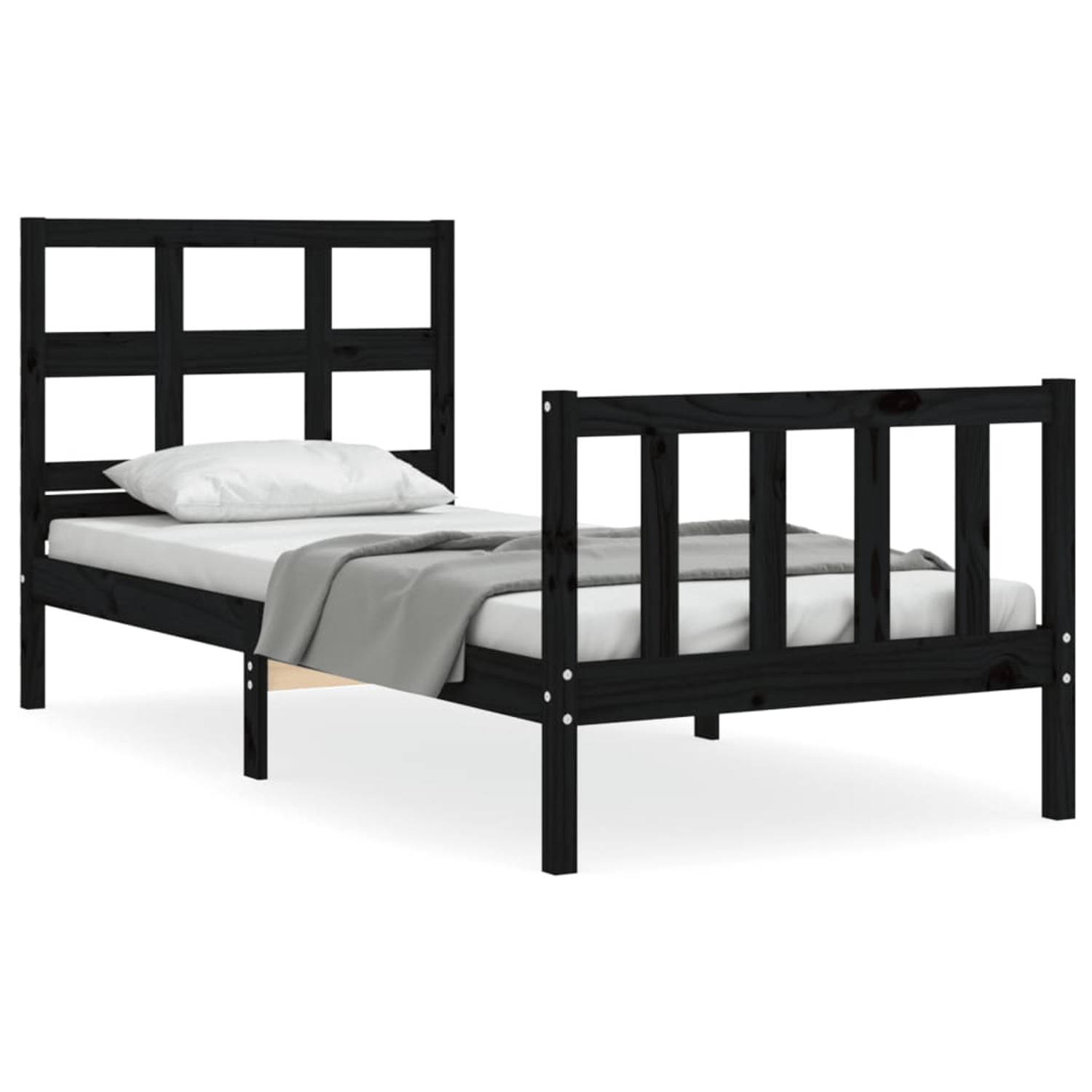 The Living Store Bedframe met hoofdbord massief hout zwart 2FT6 Small Single - Bedframe - Bedframes - Bed - Eenpersoonsbed - Slaapkamermeubel - Houten Bedframe - Houten Bed - Bedbo