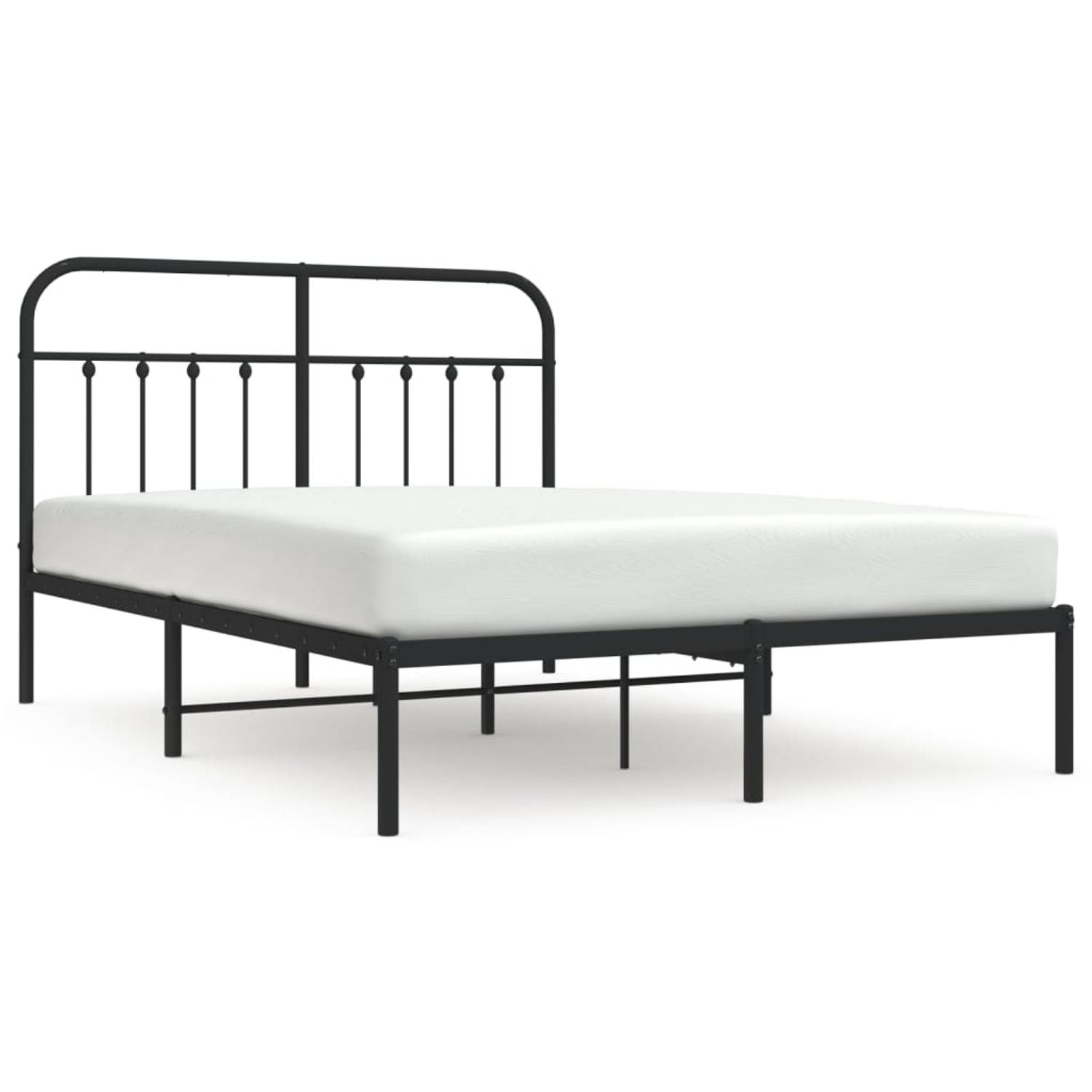 The Living Store Bedframe met hoofdbord metaal zwart 135x190 cm - Bed