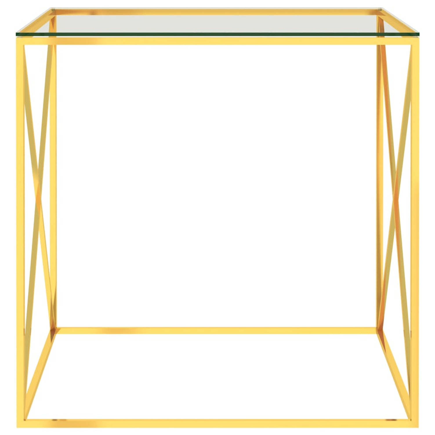 The Living Store Salontafel 55x55x55 cm roestvrij staal en glas goudkleurig - Tafel