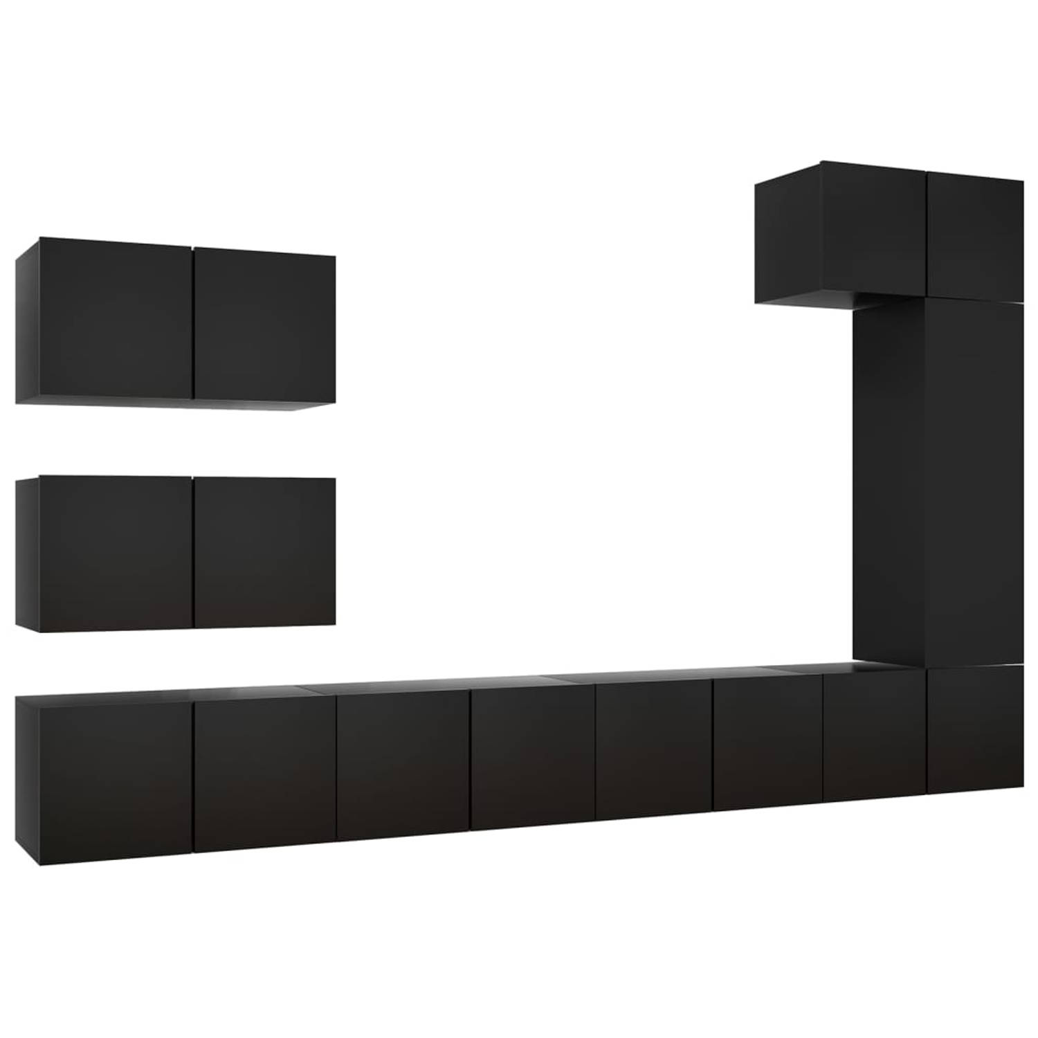 The Living Store 8-delige Tv-meubelset spaanplaat zwart - Kast