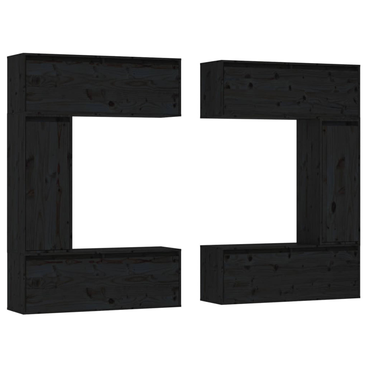 The Living Store Tv-meubelen 6 st massief grenenhout zwart - Kast