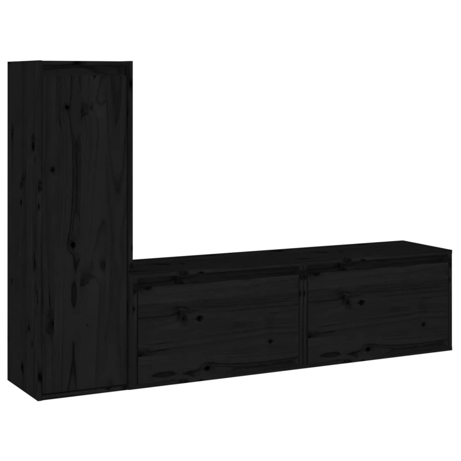 The Living Store Tv-meubelen 3 st massief grenenhout zwart - Kast
