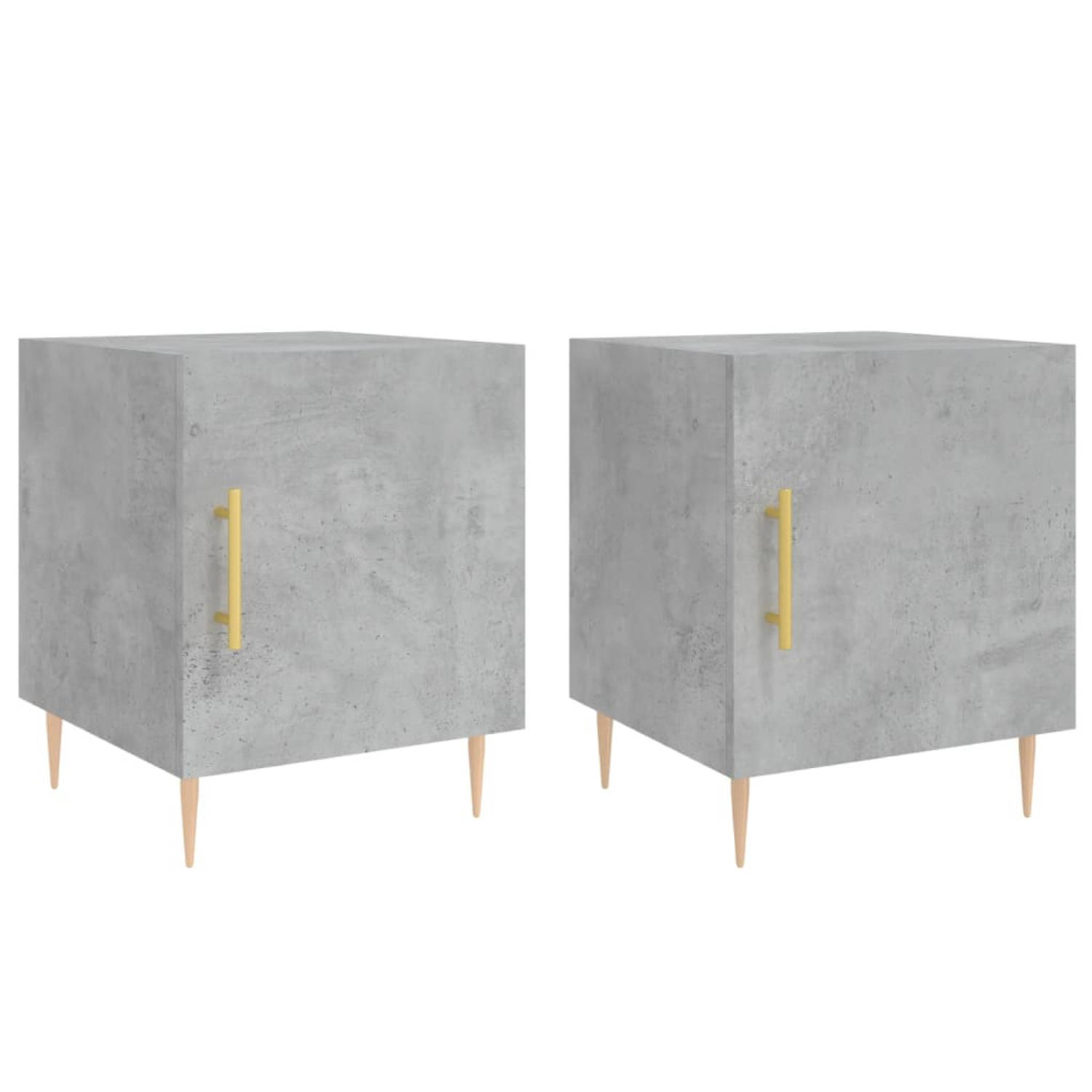 The Living Store Nachtkastjes 2 st 40x40x50 cm bewerkt hout betongrijs - Kast