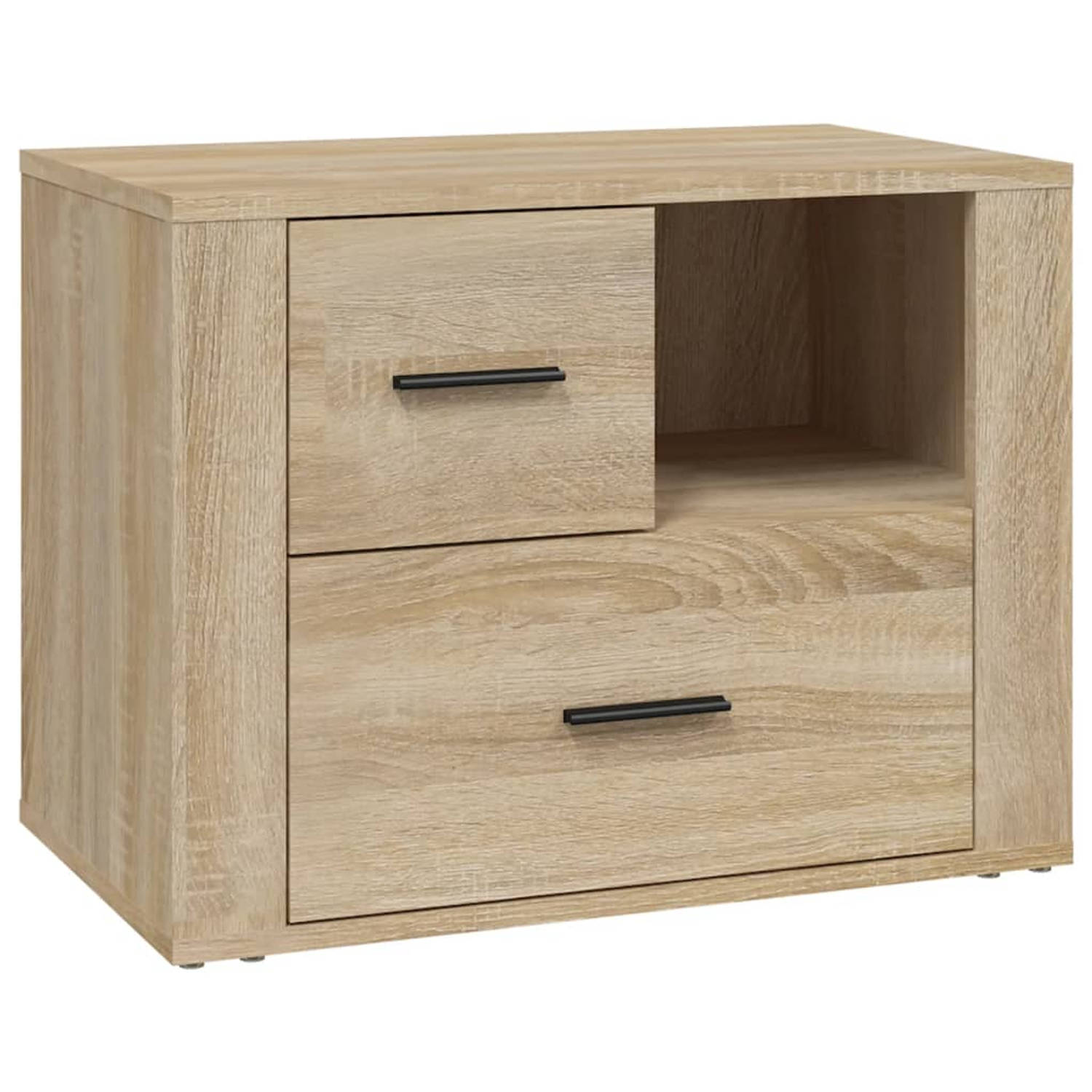 The Living Store Nachtkastje Sonoma Eiken - 60x36x45 cm - 2 Lades - 1 Vak