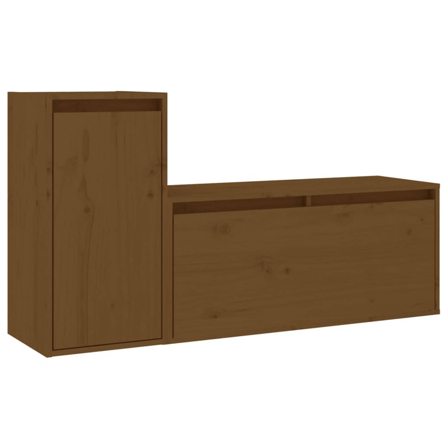 The Living Store Tv-meubelen 2 st massief grenenhout honingbruin - Kast