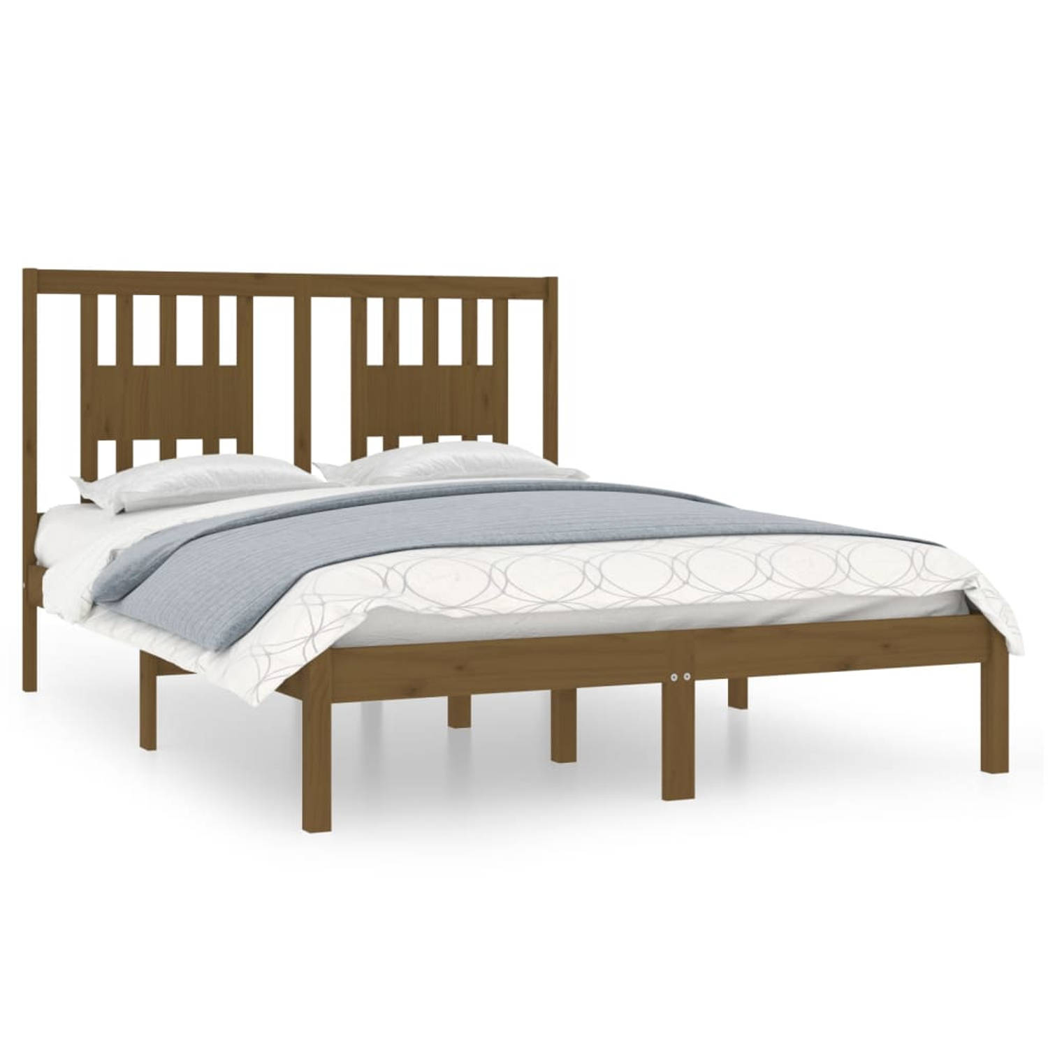 The Living Store Bedframe massief grenenhout honingbruin 120x200 cm - Bedframe - Bedframes - Tweepersoonsbed - Bed - Bedombouw - Dubbel Bed - Frame - Bed Frame - Ledikant - Houten
