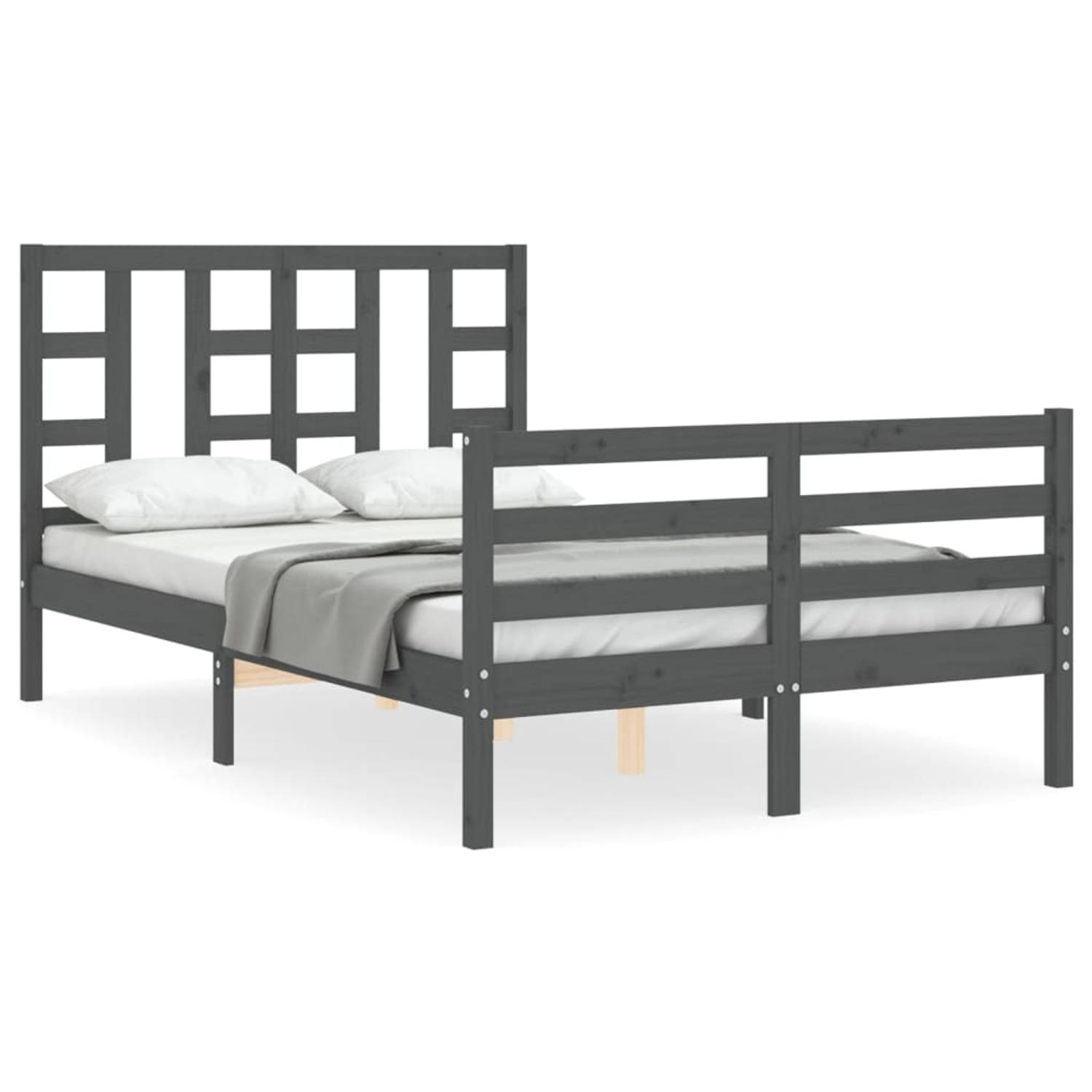 The Living Store Bedframe met hoofdbord massief hout grijs 120x200 cm - Bedframe - Bedframes - Bed - Tweepersoonsbed - Slaapkamermeubel - Houten Bedframe - Houten Bed - Bedbodem -