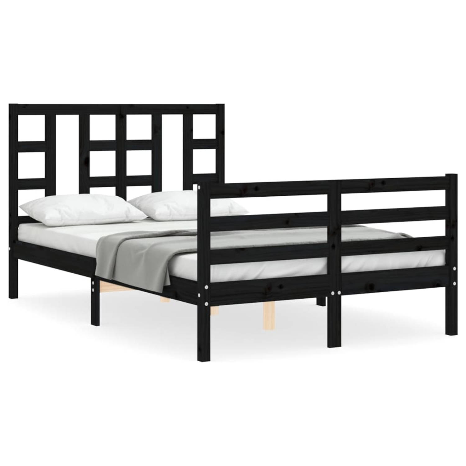 The Living Store Bedframe met hoofdbord massief hout zwart 120x200 cm - Bedframe - Bedframes - Bed - Tweepersoonsbed - Slaapkamermeubel - Houten Bedframe - Houten Bed - Bedbodem -