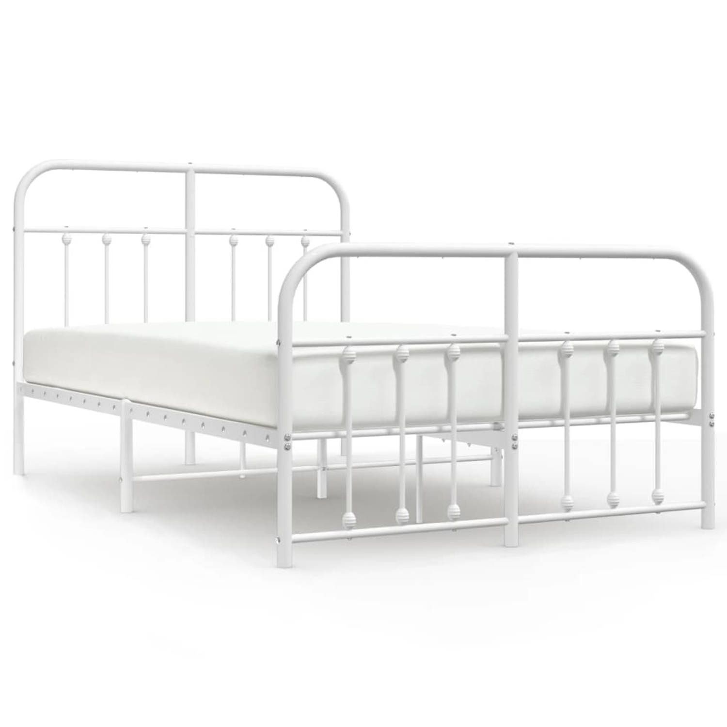 The Living Store Bedframe met hoofd- en voeteneinde metaal wit 120 x 190 cm - Bed