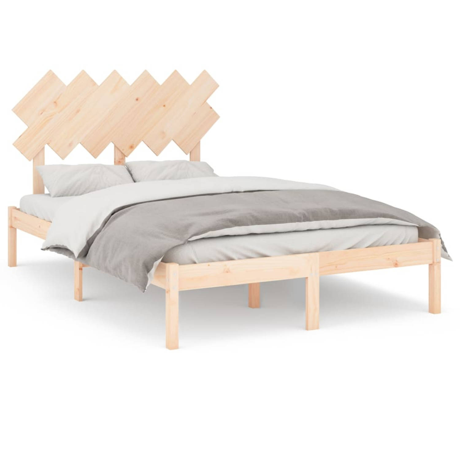The Living Store Bedframe massief hout 135x190 cm 4FT6 Double - Bedframe - Bedframes - Bed - Bedbodem - Ledikant - Bed Frame - Massief Houten Bedframe - Slaapmeubel - Tweepersoonsb