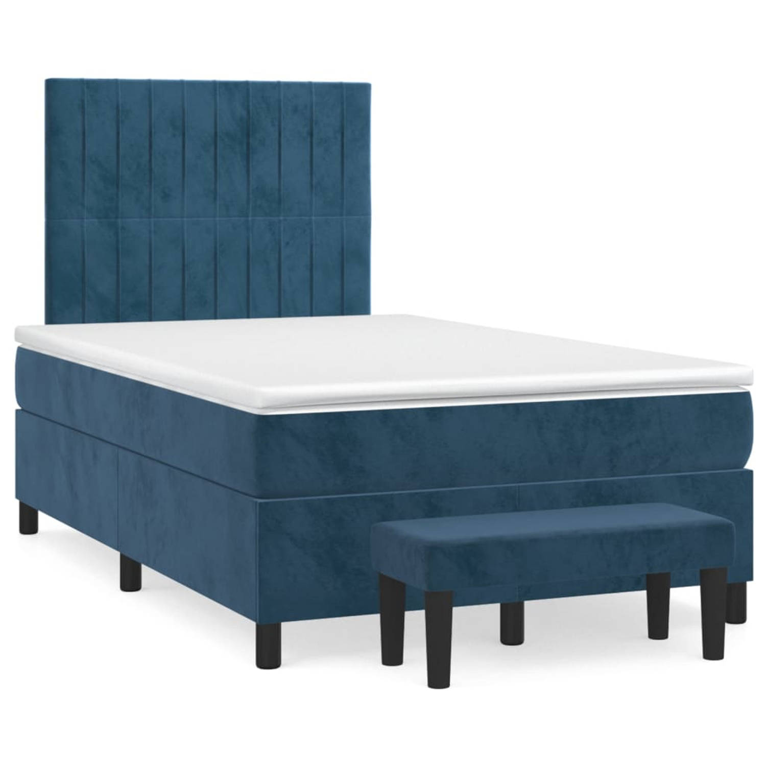 The Living Store Boxspring met matras fluweel donkerblauw 120x200 cm - Bed