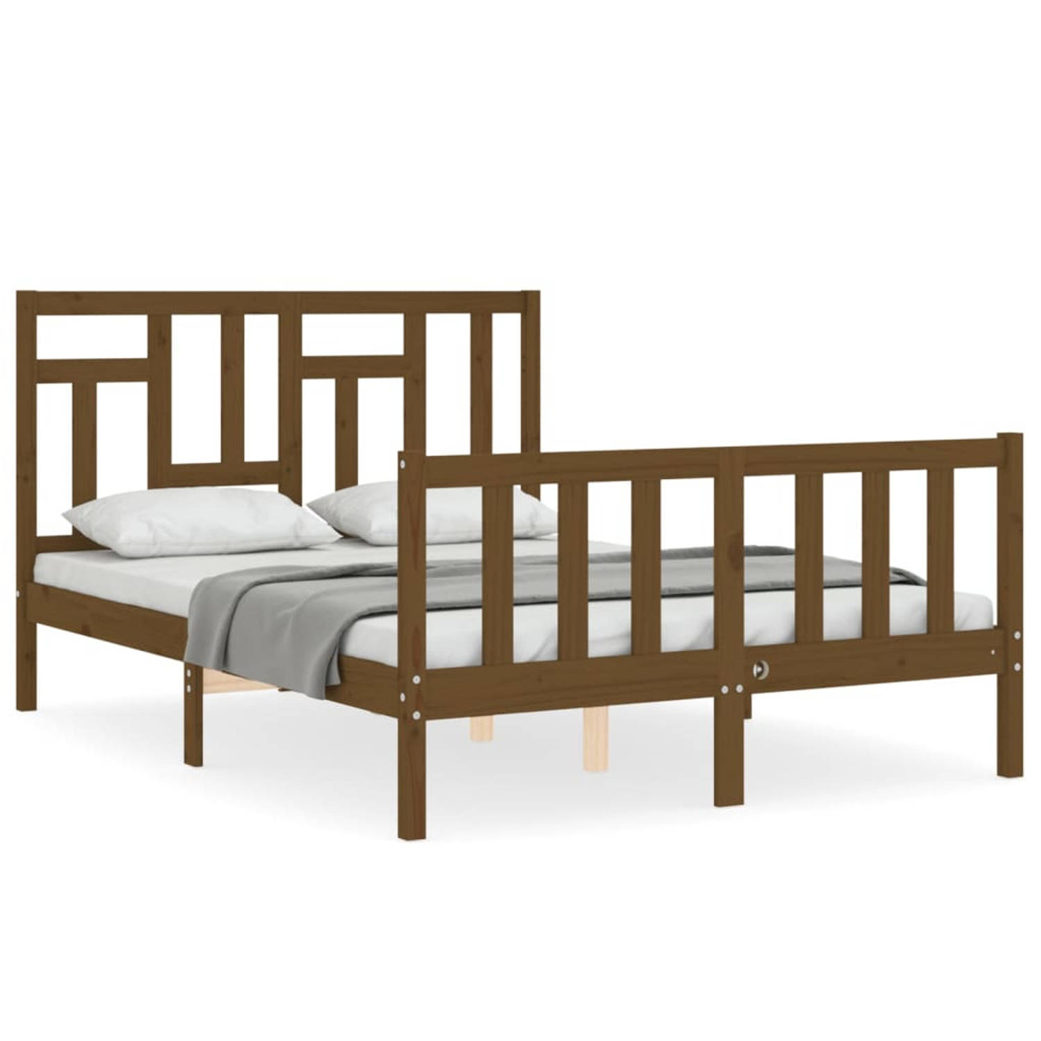 The Living Store Bedframe met hoofdbord hout honingbruin 4FT Small Double - Bedframe - Bedframes - Bed - Tweepersoonsbed - Slaapkamermeubel - Houten Bedframe - Houten Bed - Bedbode