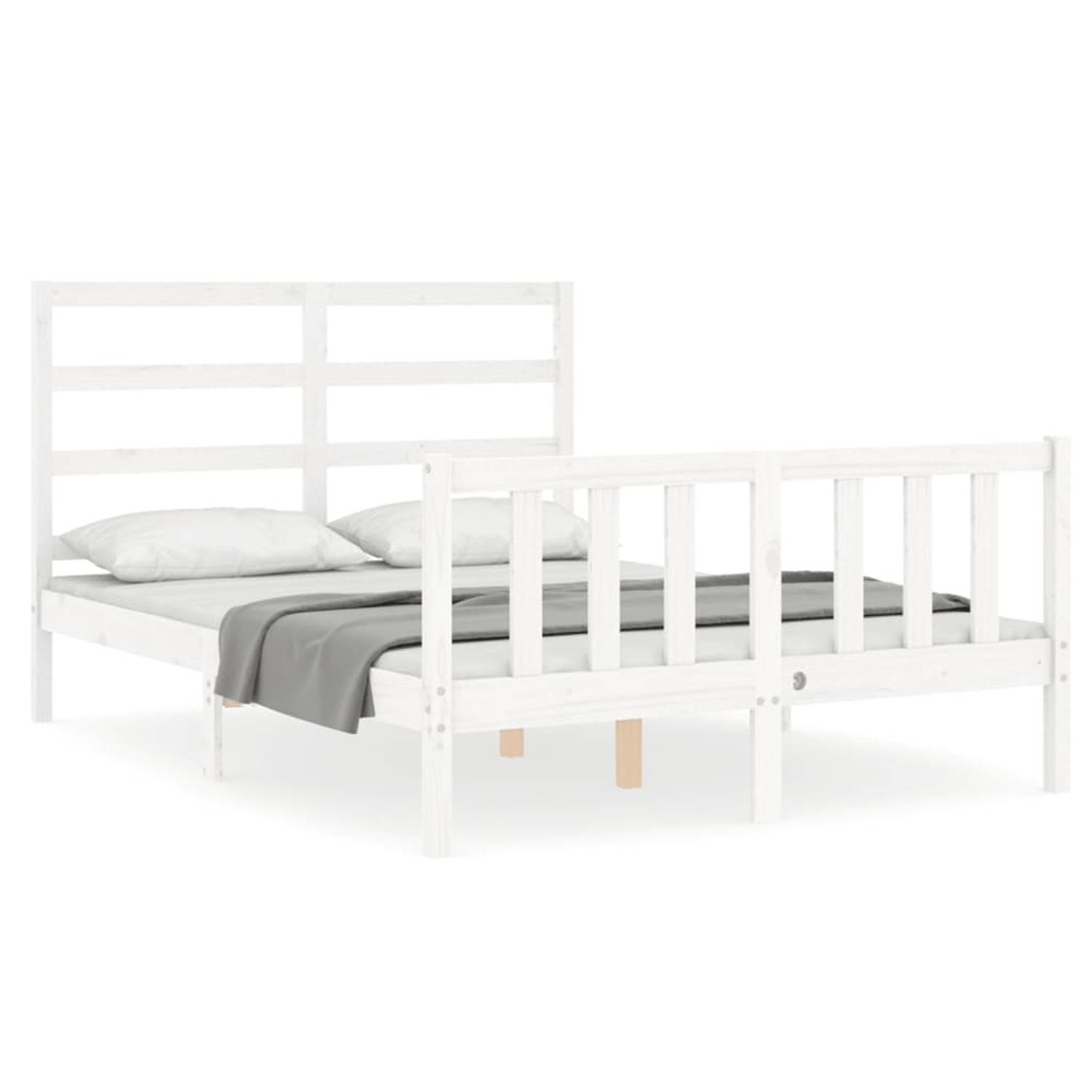 The Living Store Bedframe met hoofdbord massief hout wit 120x200 cm - Bedframe - Bedframes - Bed - Tweepersoonsbed - Slaapkamermeubel - Houten Bedframe - Houten Bed - Bedbodem - Ma